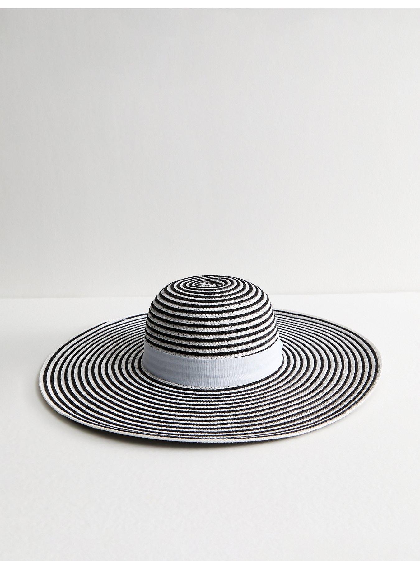 undefined Striped Straw-Look Floppy Wide Brim Hat - White
