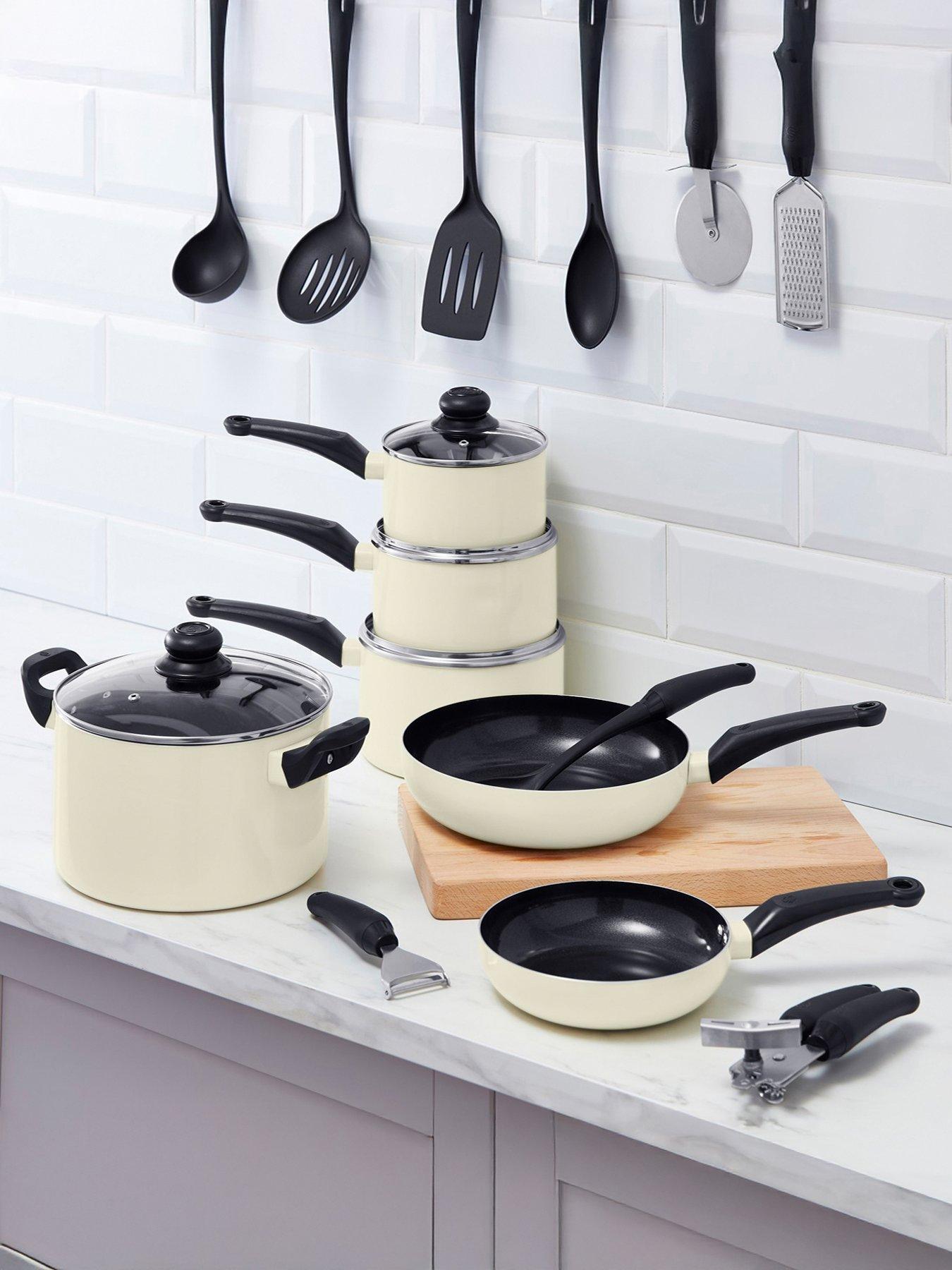 Swan Townhouse 14-Piece Pan and Kitchen Tool Set - Cream | Littlewoods