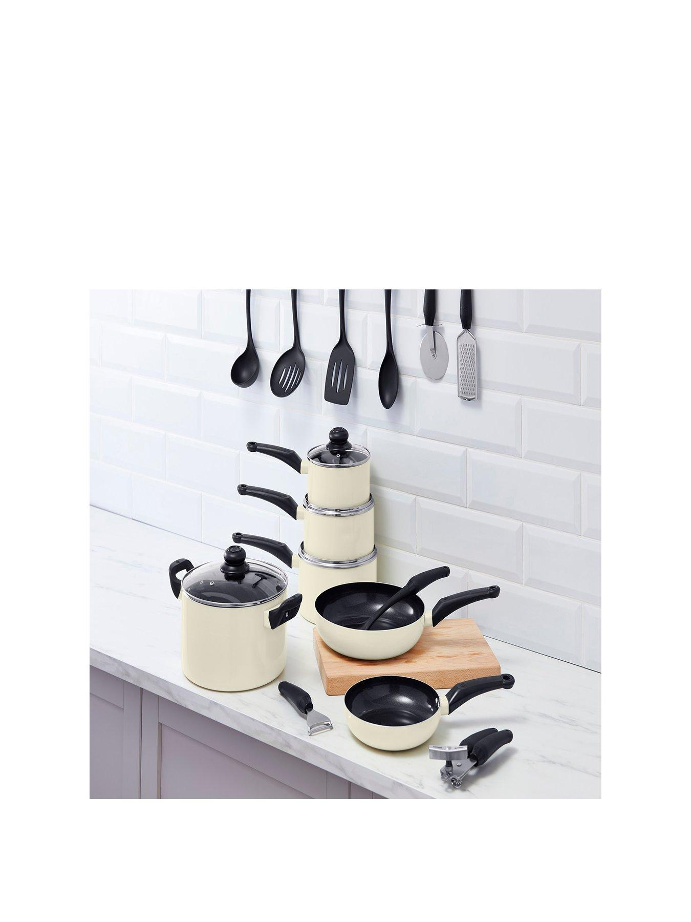  image of swan-townhouse-14-piece-pan-and-kitchen-tool-set-cream
