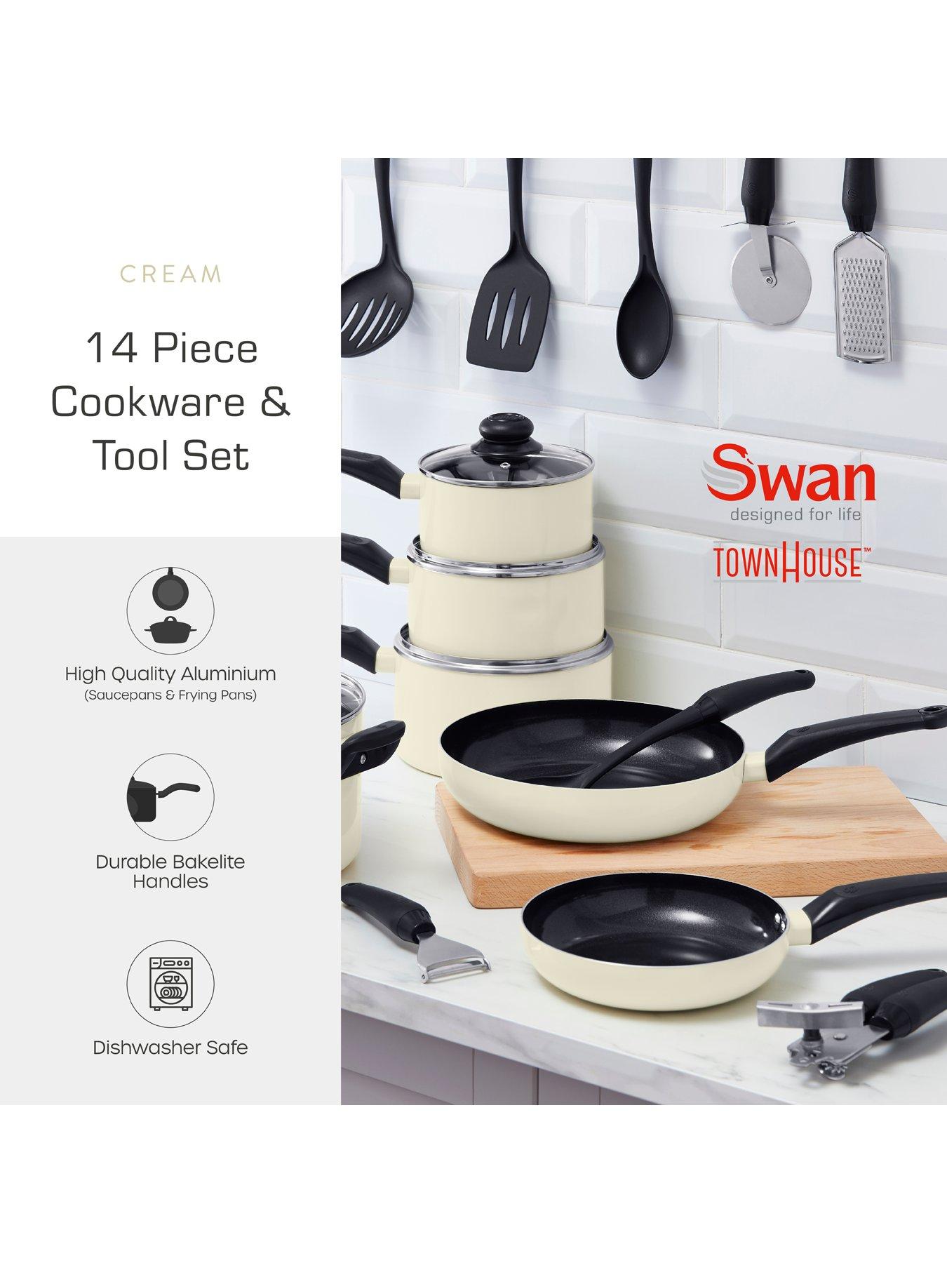  image of swan-townhouse-14-piece-pan-and-kitchen-tool-set-cream