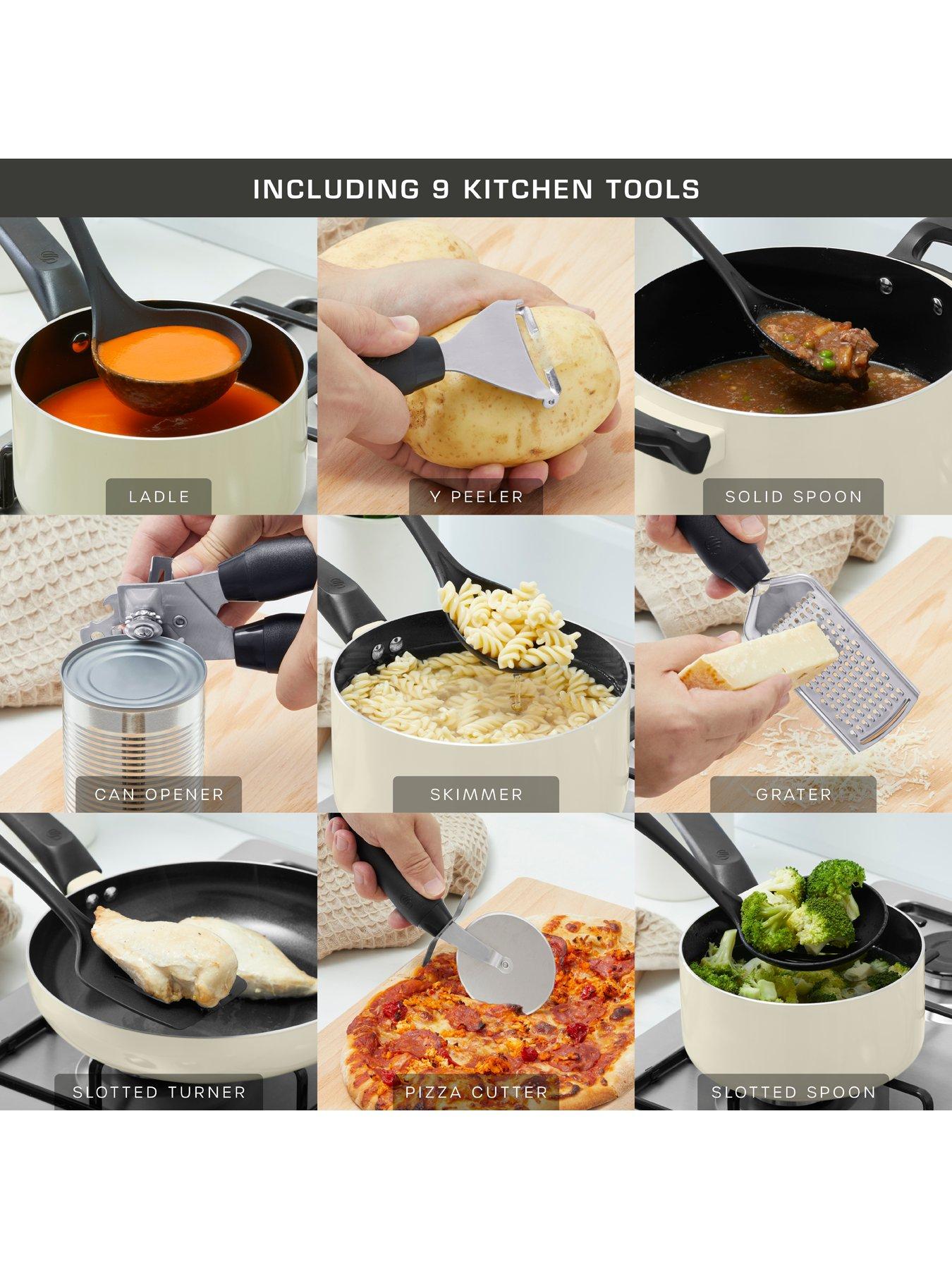  image of swan-townhouse-14-piece-pan-and-kitchen-tool-set-cream