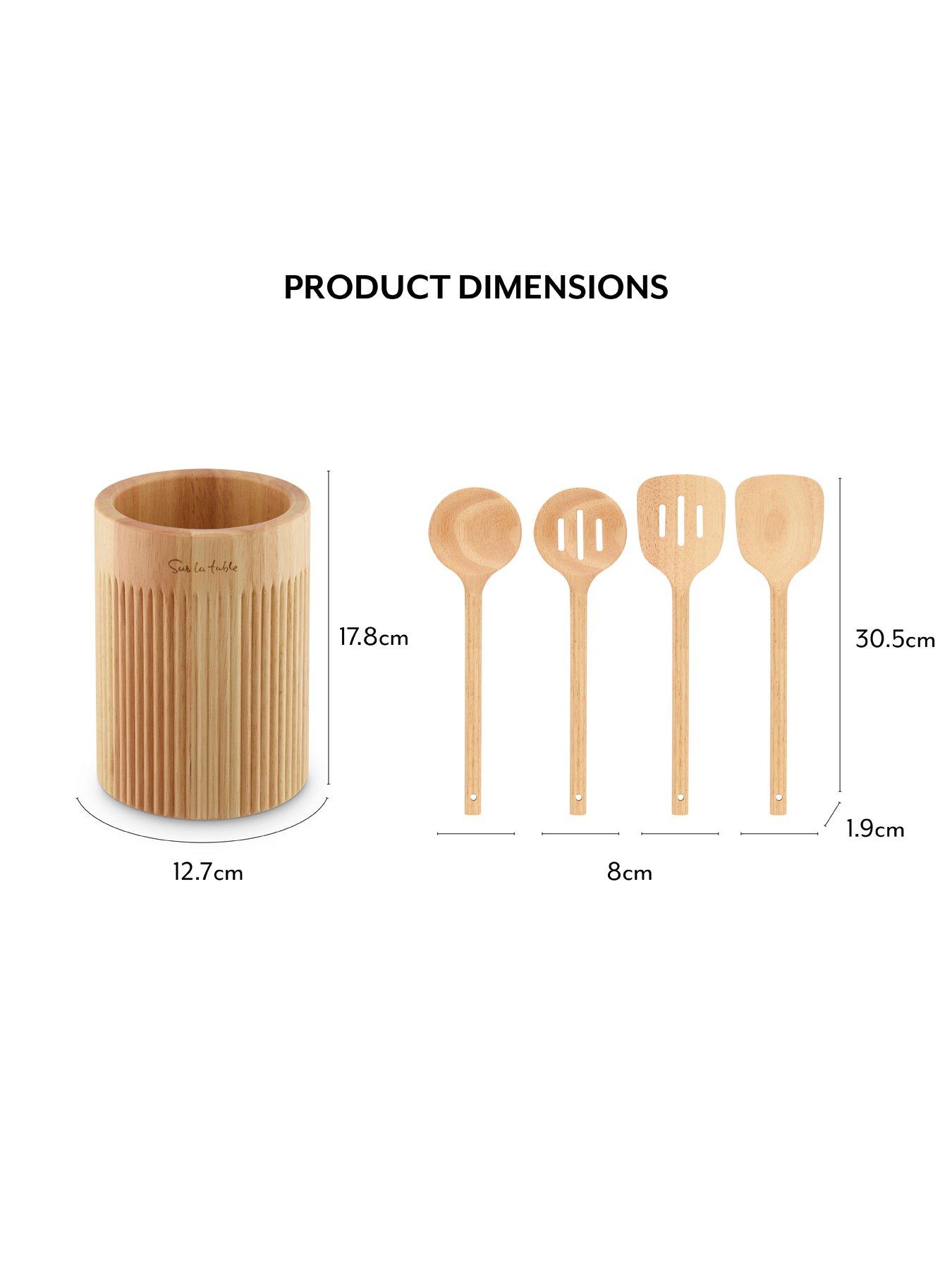 Image 7 of 7 of Sur La Table Set of 4 Wooden Utensils Fluted Style Holder
