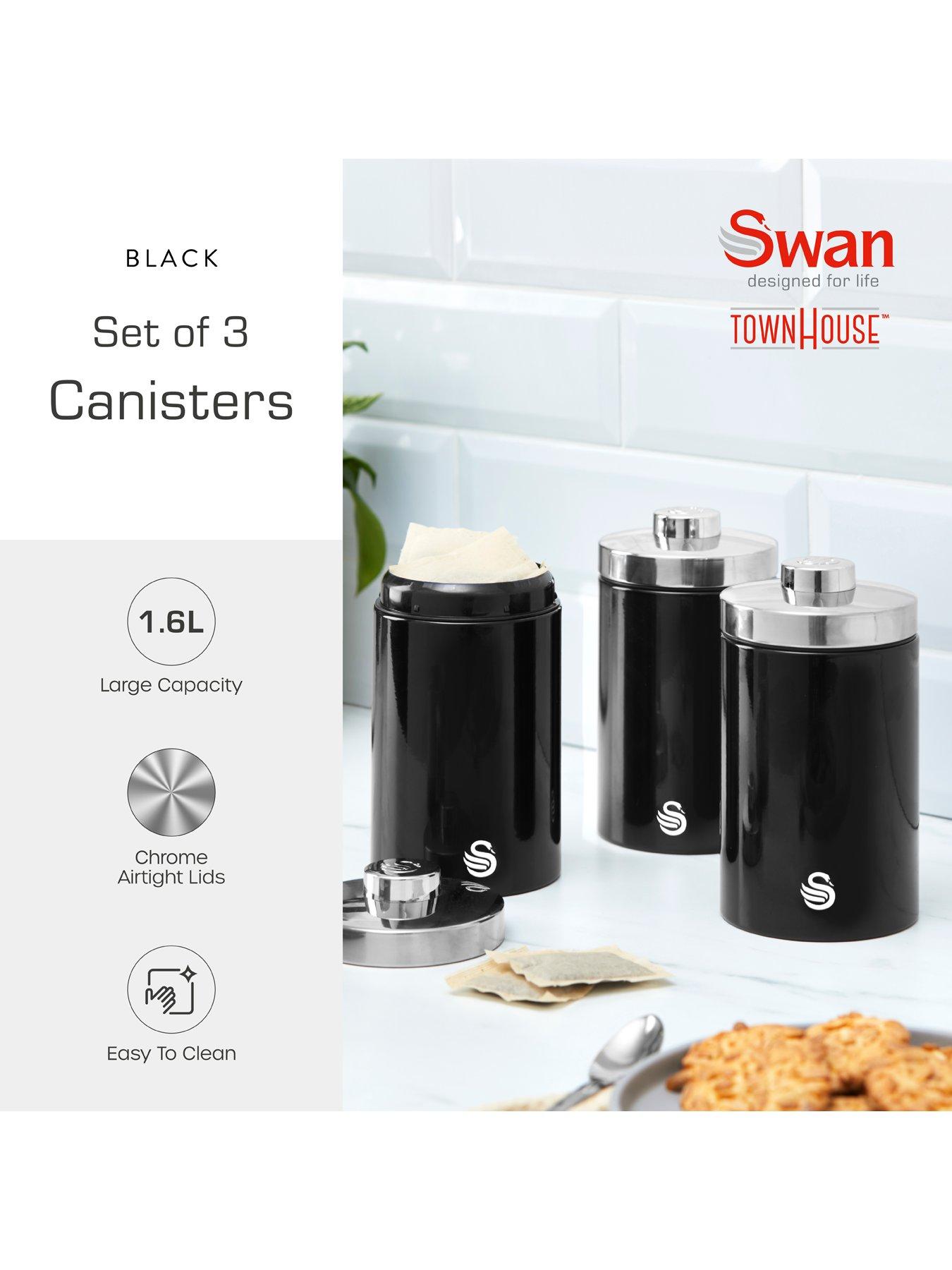  image of swan-nbsptownhouse-set-of-3-storage-canisters-black
