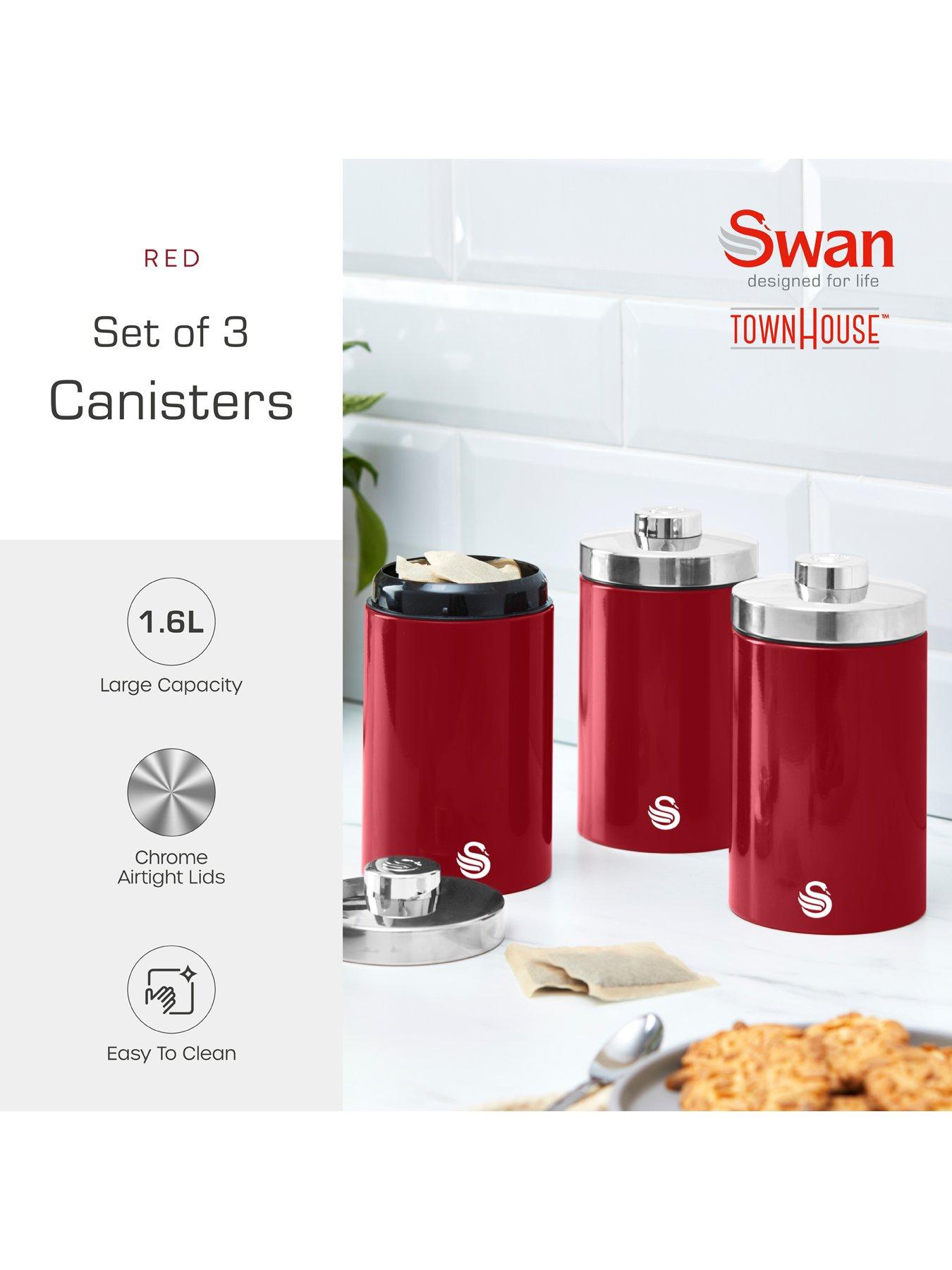 Image 2 of 6 of Swan Townhouse Set of 3 Storage Canisters for Coffee/Sugar/Tea- Red