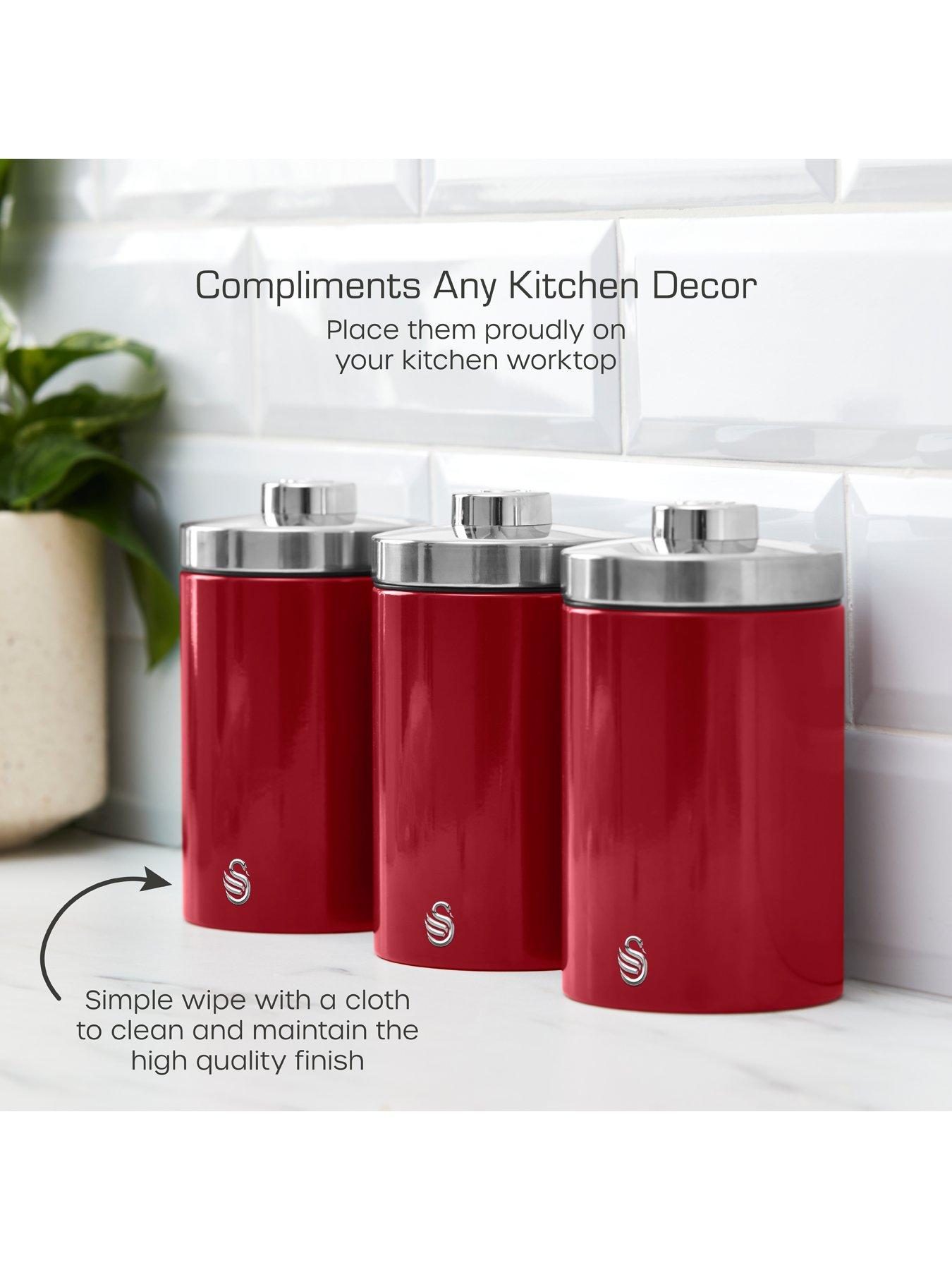 Image 5 of 6 of Swan Townhouse Set of 3 Storage Canisters for Coffee/Sugar/Tea- Red