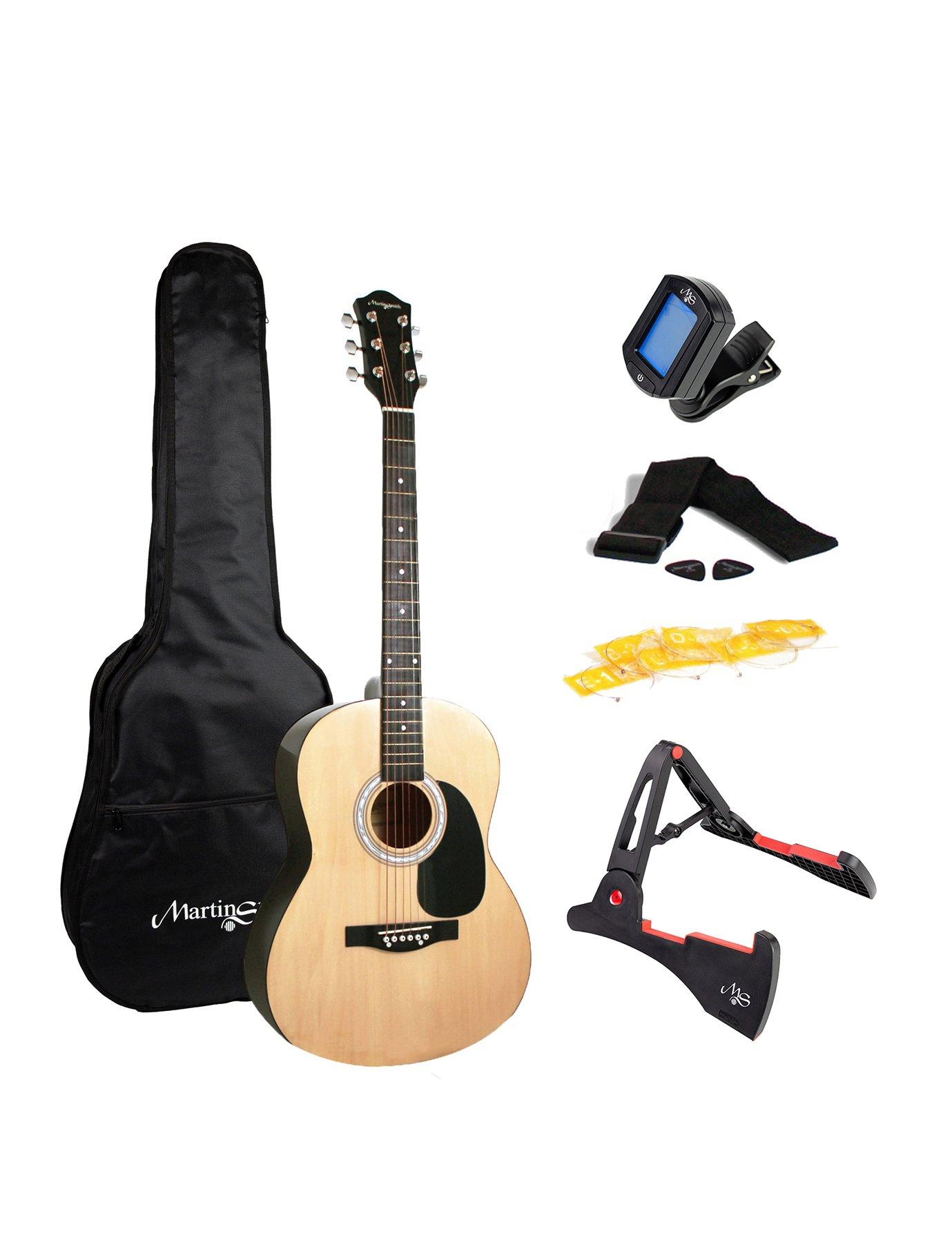 martin-smith-acoustic-guitar-kit-with-full-size-guitar-stand-tuner-bag-strap-plectrums-spare-strings-amp-lessons