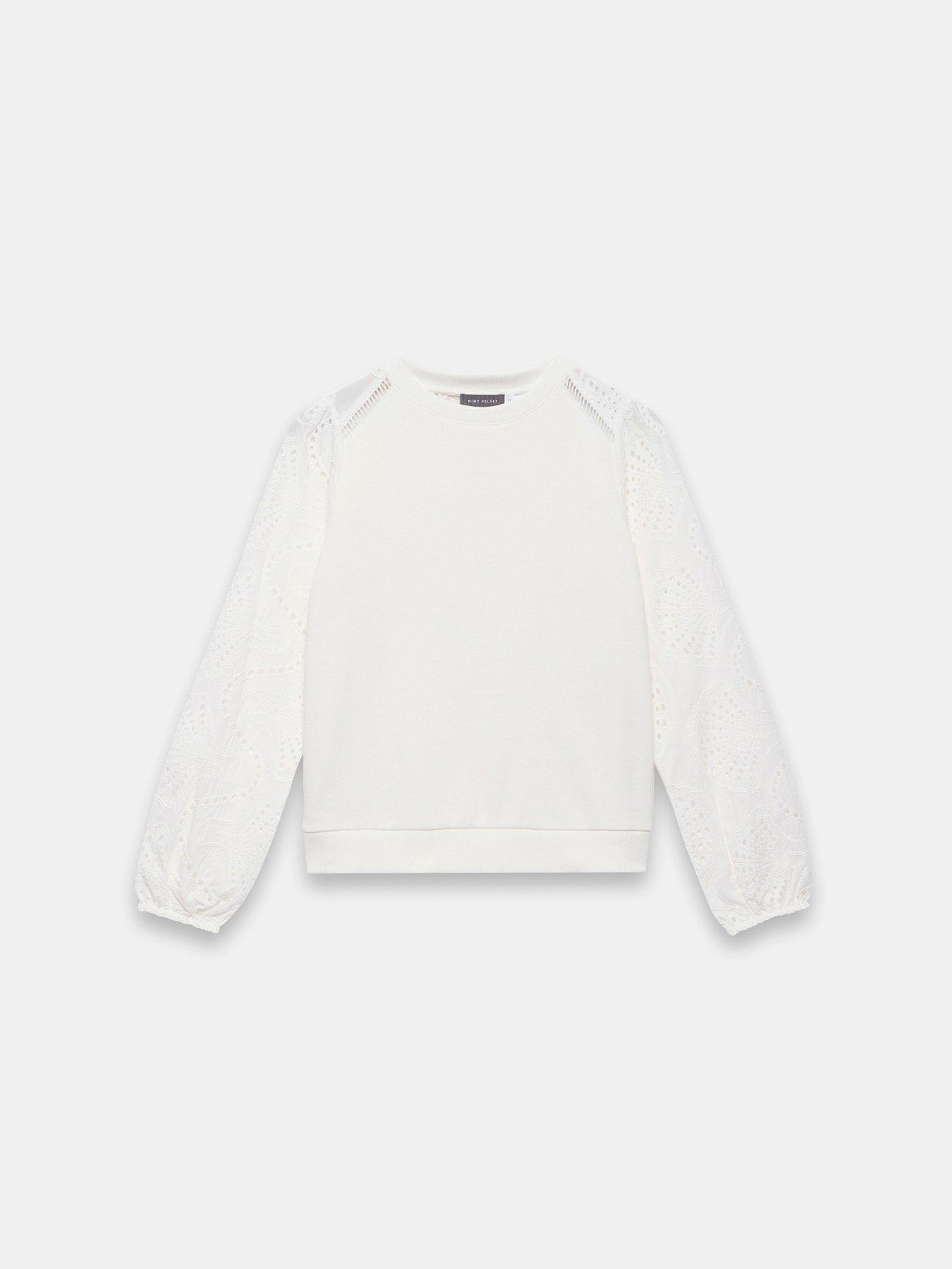  image of mint-velvet-white-broderie-sleeve-sweatshirt-cream