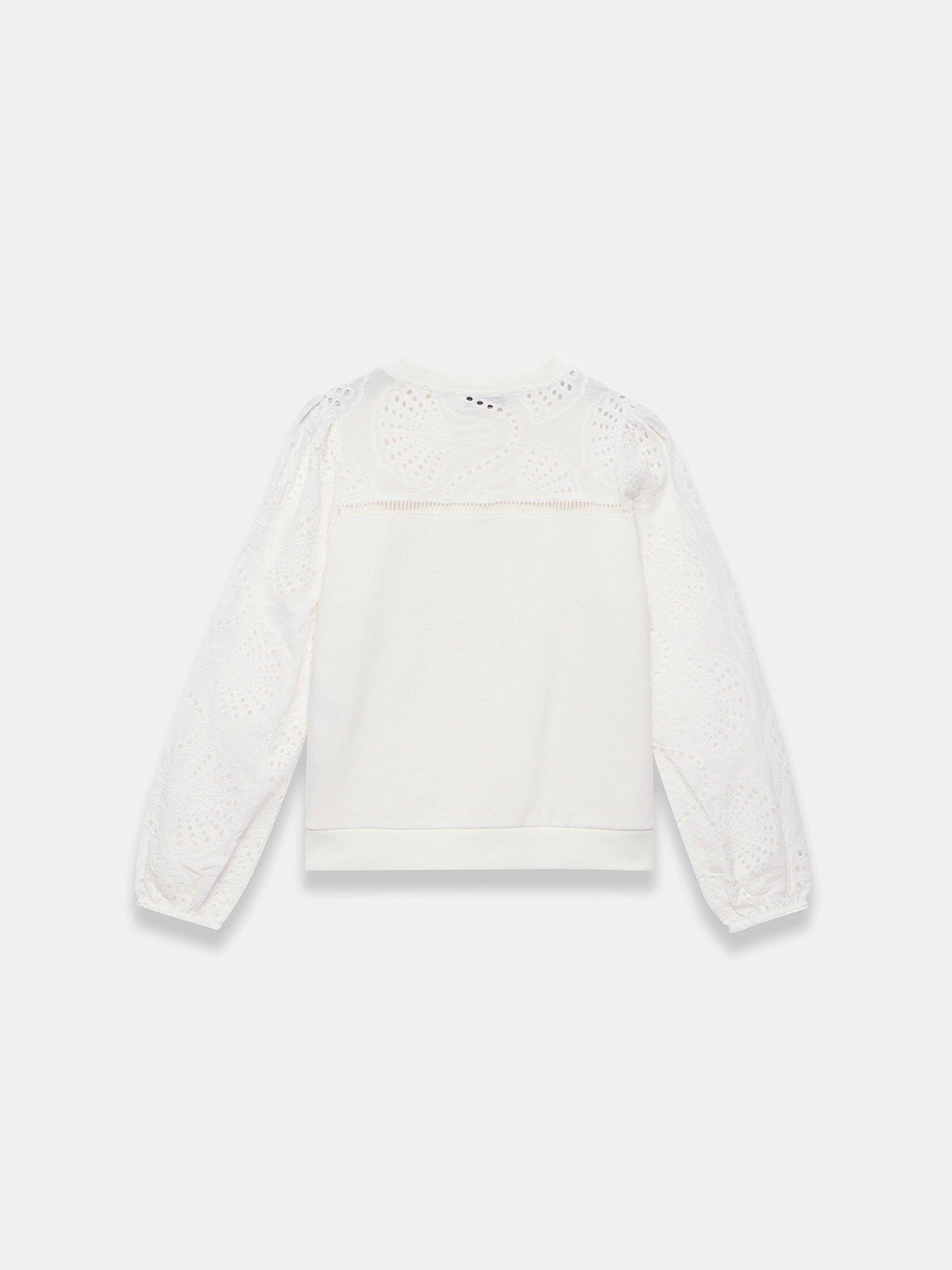  image of mint-velvet-white-broderie-sleeve-sweatshirt-cream