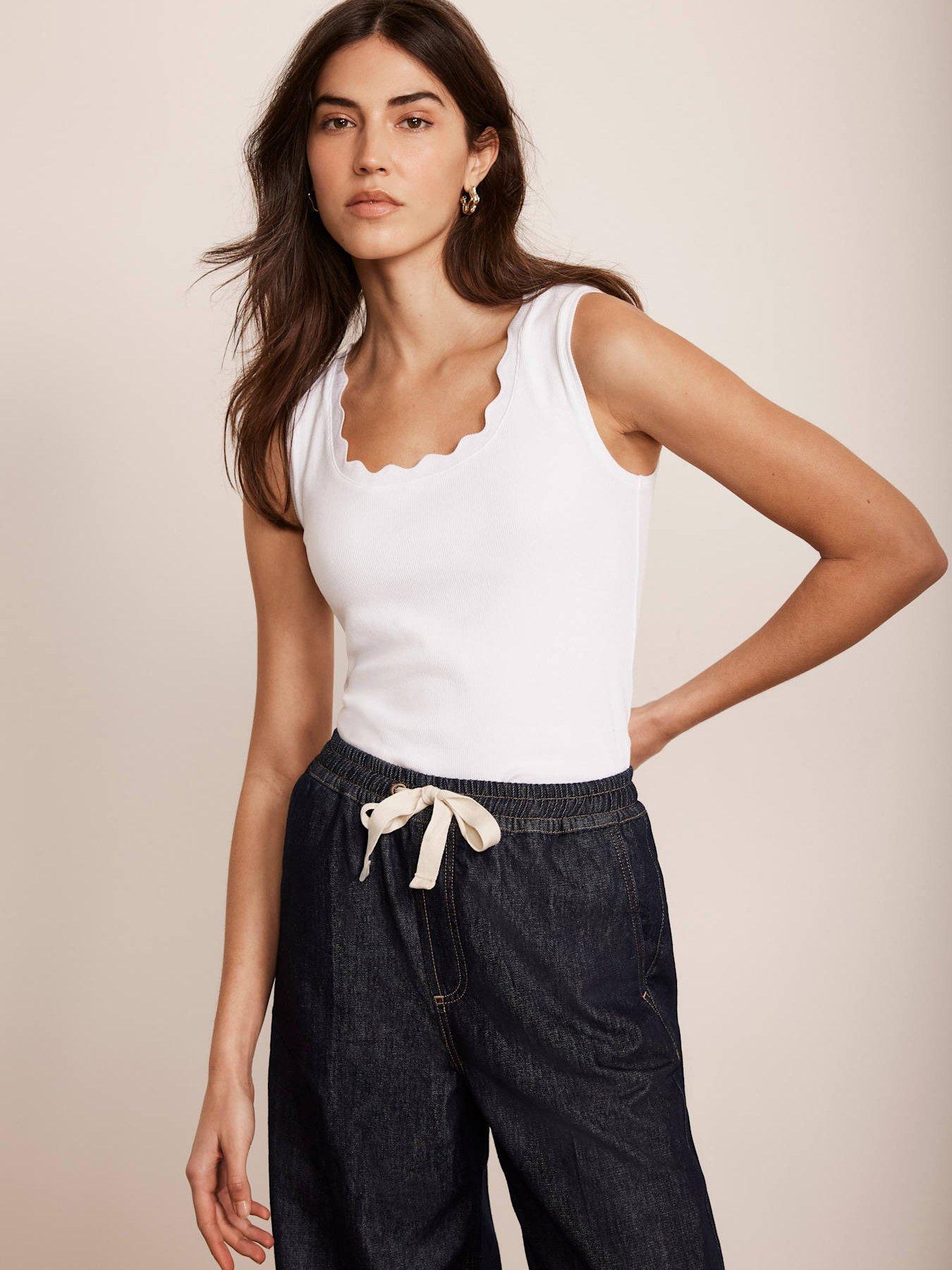  image of mint-velvet-white-scallop-trim-vest-top-cream