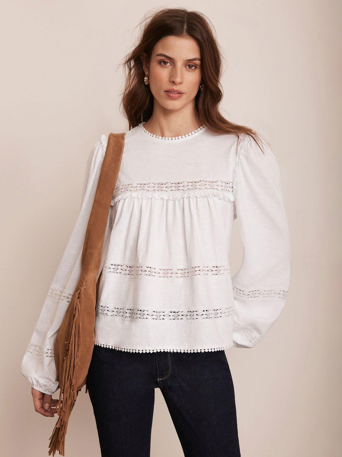 Mint Velvet White Lace Trim Blouse Cream Littlewoods
