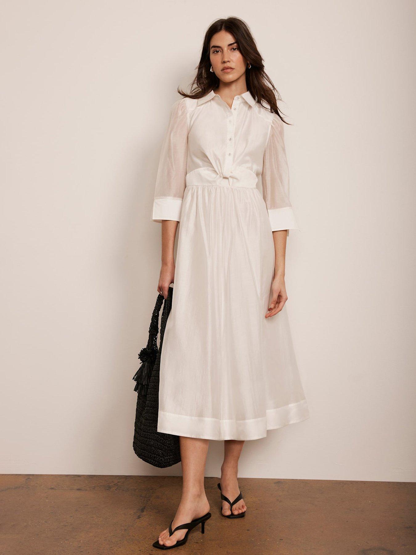 undefined White Twist Detail Midi Dress - Cream