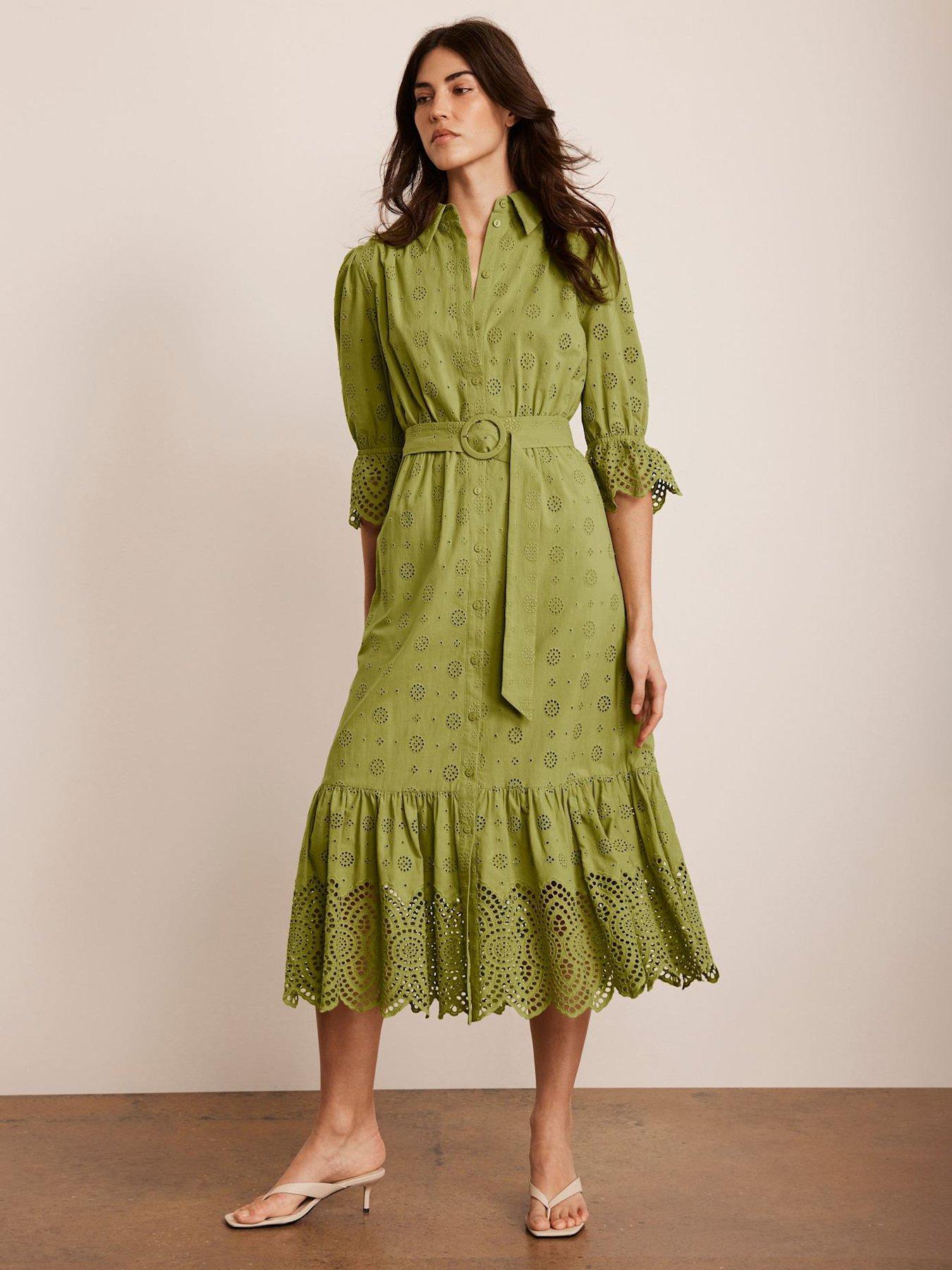 undefined Broderie Midi Dress - Green