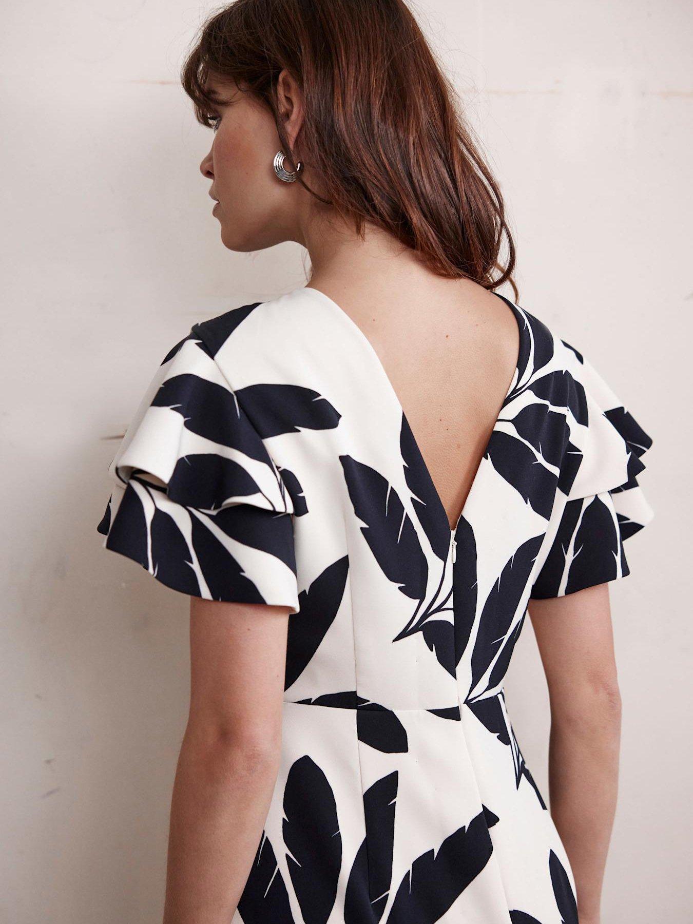  image of mint-velvet-neutral-palm-print-midi-dress-beige