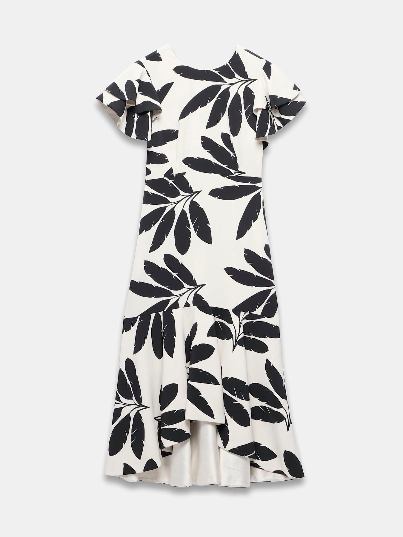  image of mint-velvet-neutral-palm-print-midi-dress-beige