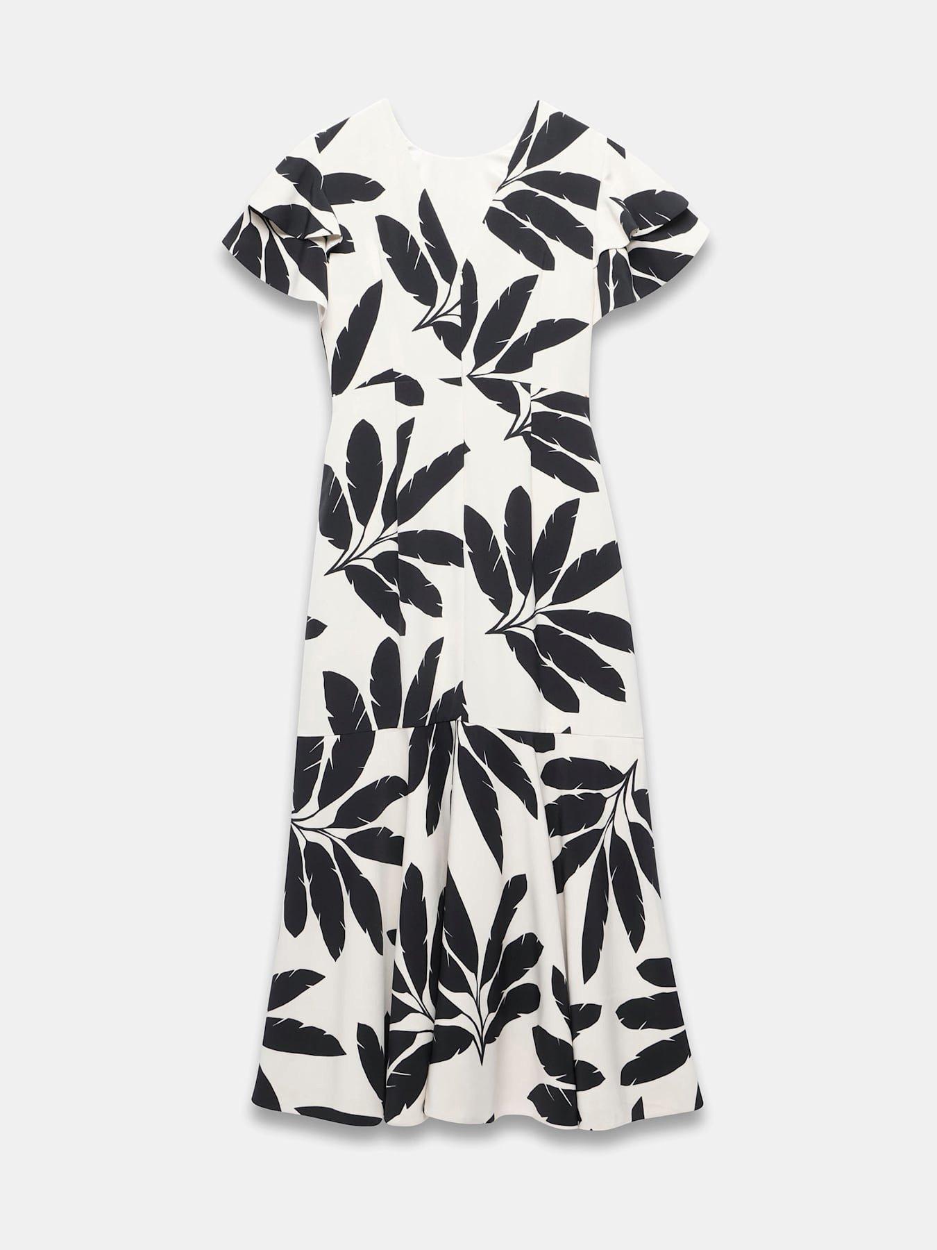  image of mint-velvet-neutral-palm-print-midi-dress-beige