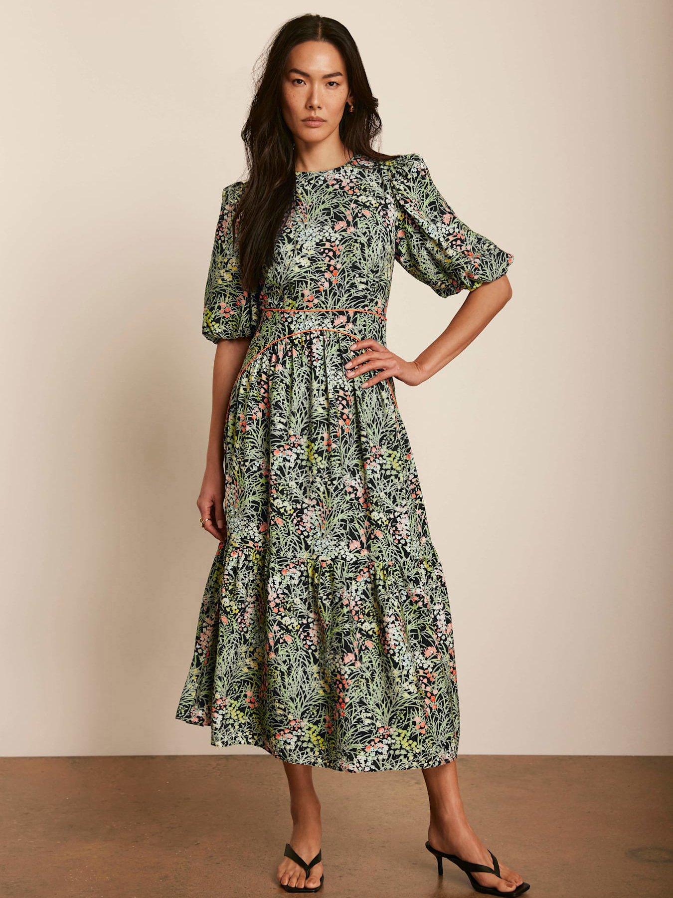 undefined Green Floral Print Midi Dress - Black