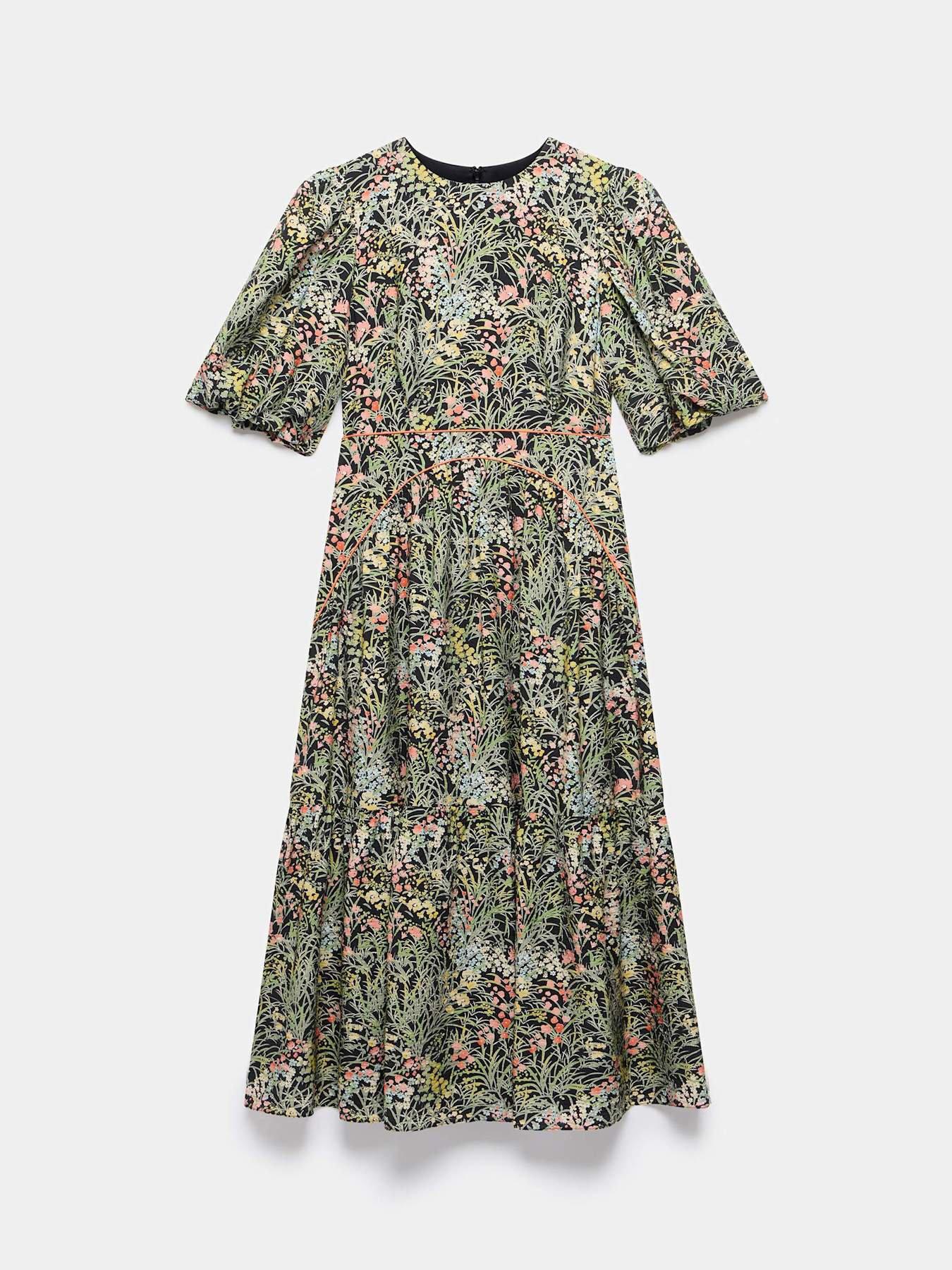  image of mint-velvet-green-floral-print-midi-dress-black
