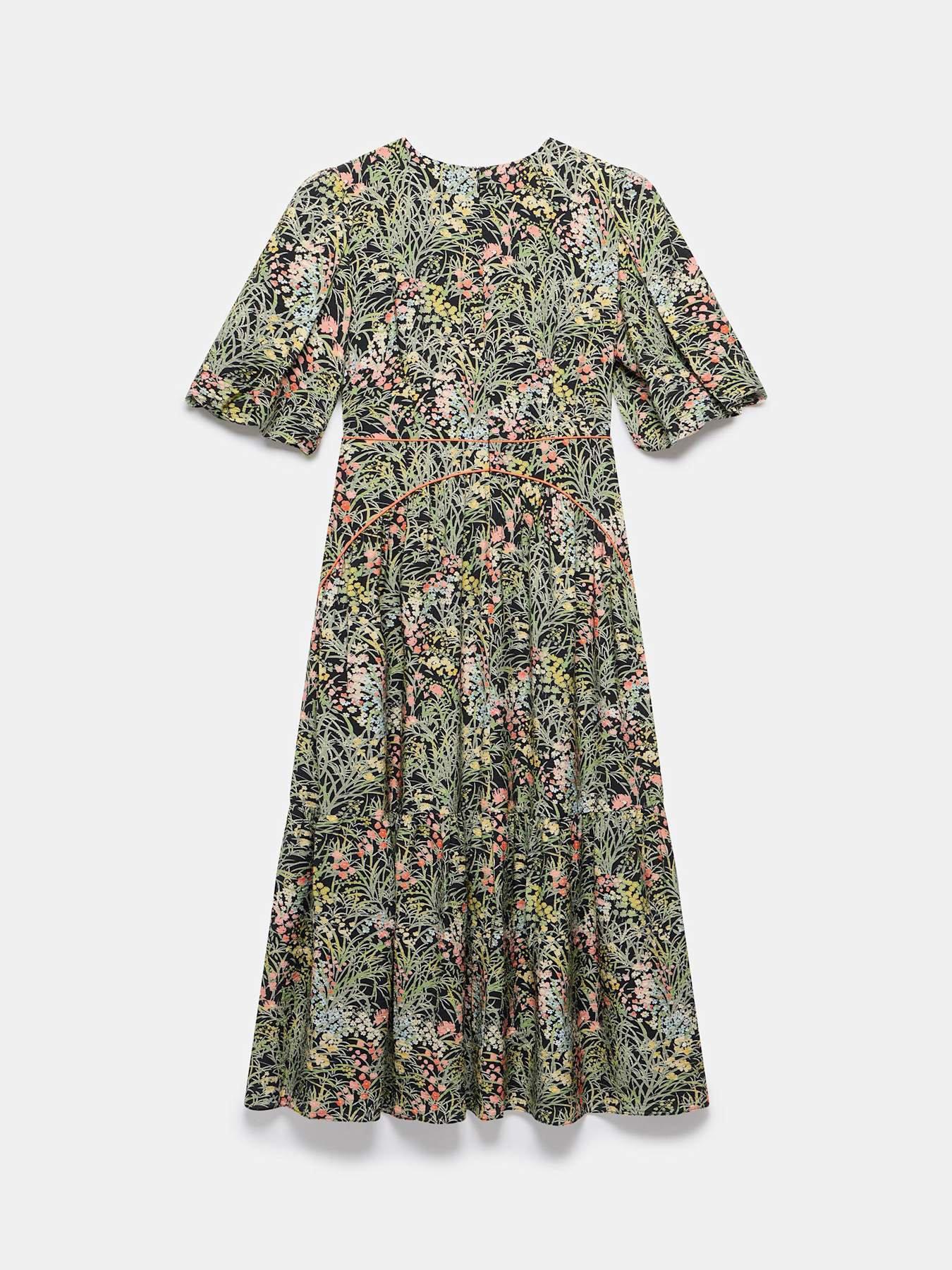  image of mint-velvet-green-floral-print-midi-dress-black