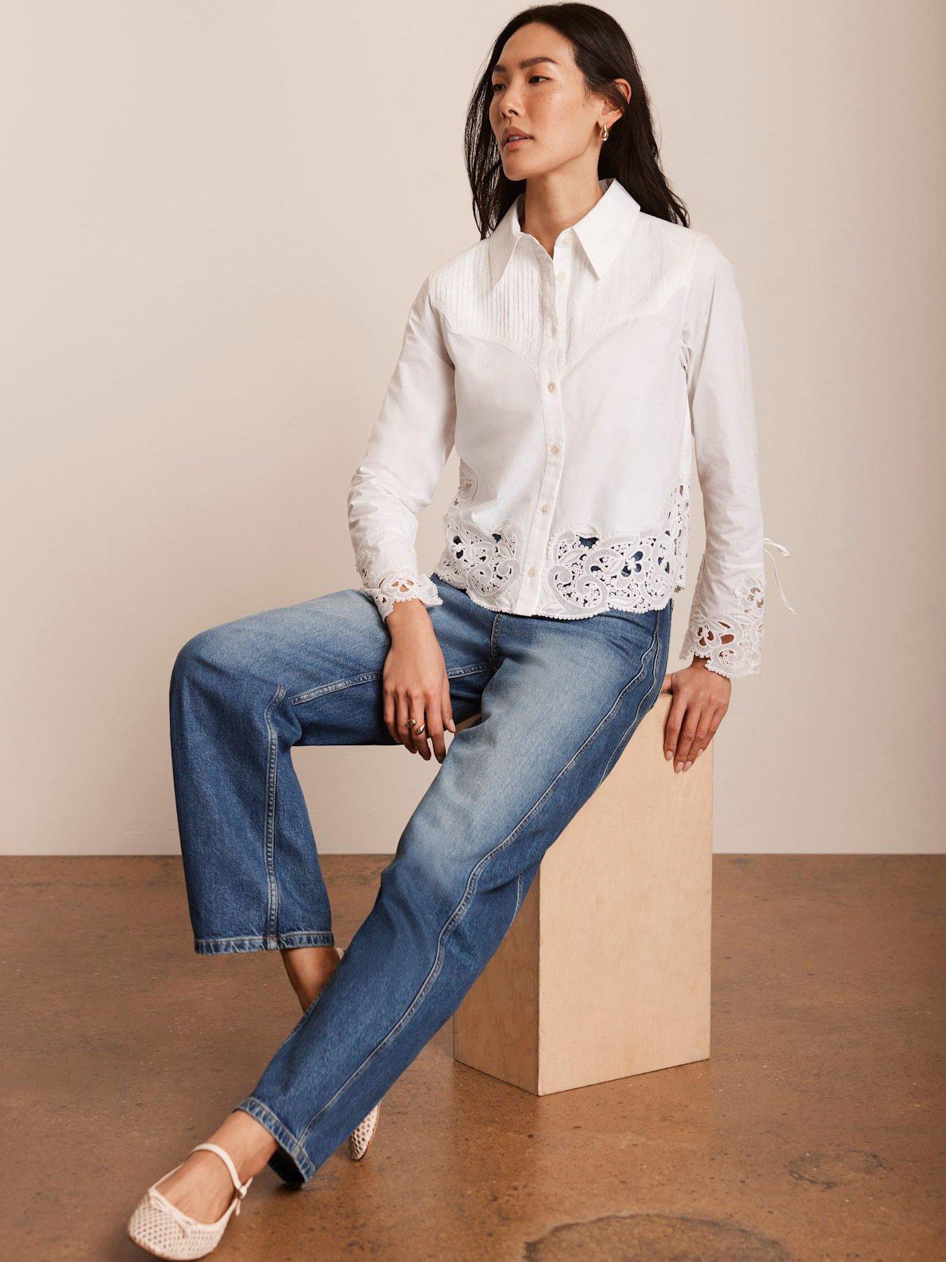  image of mint-velvet-white-cut-out-detail-cropped-shirt-cream