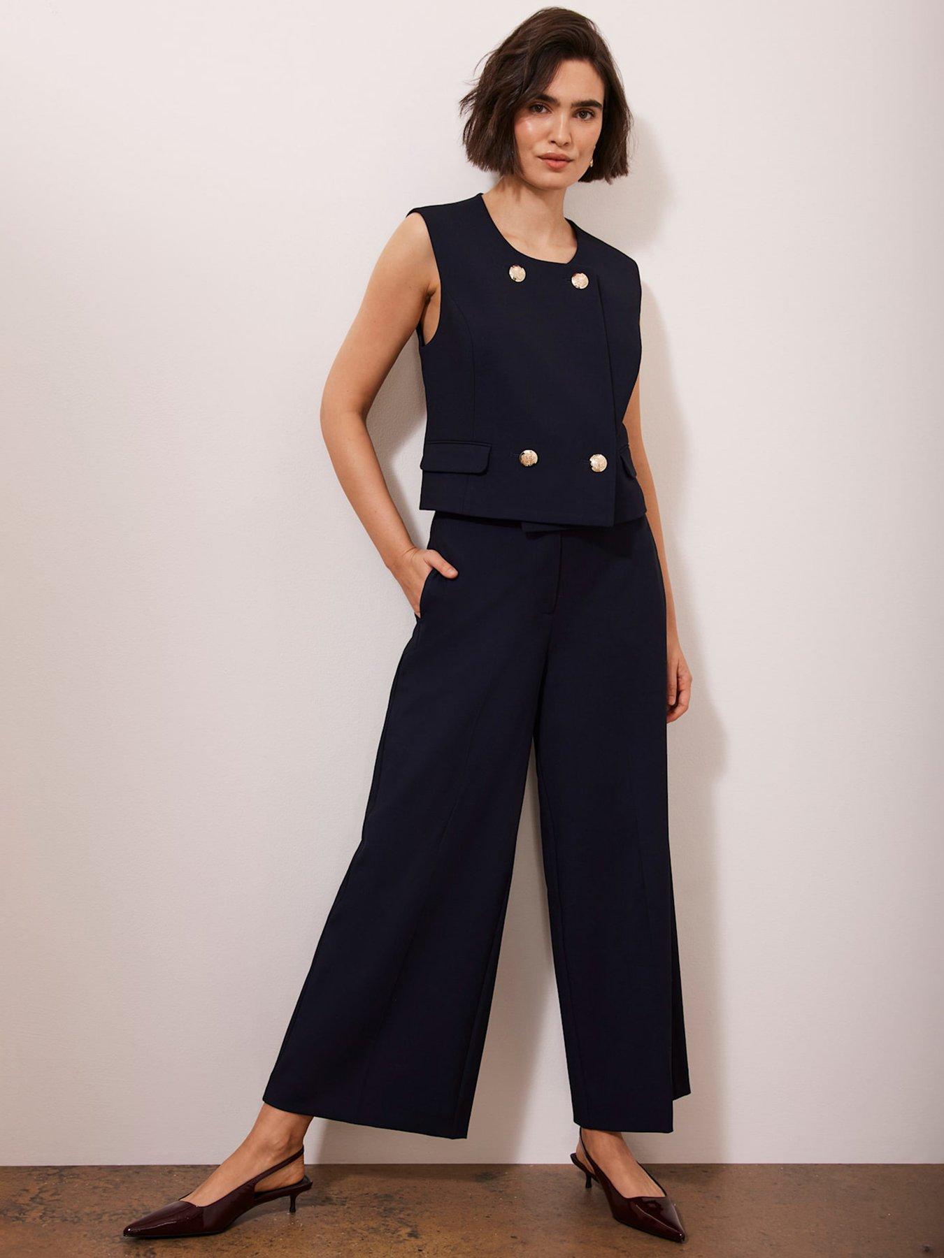  image of mint-velvet-pleated-cropped-trousers-navy