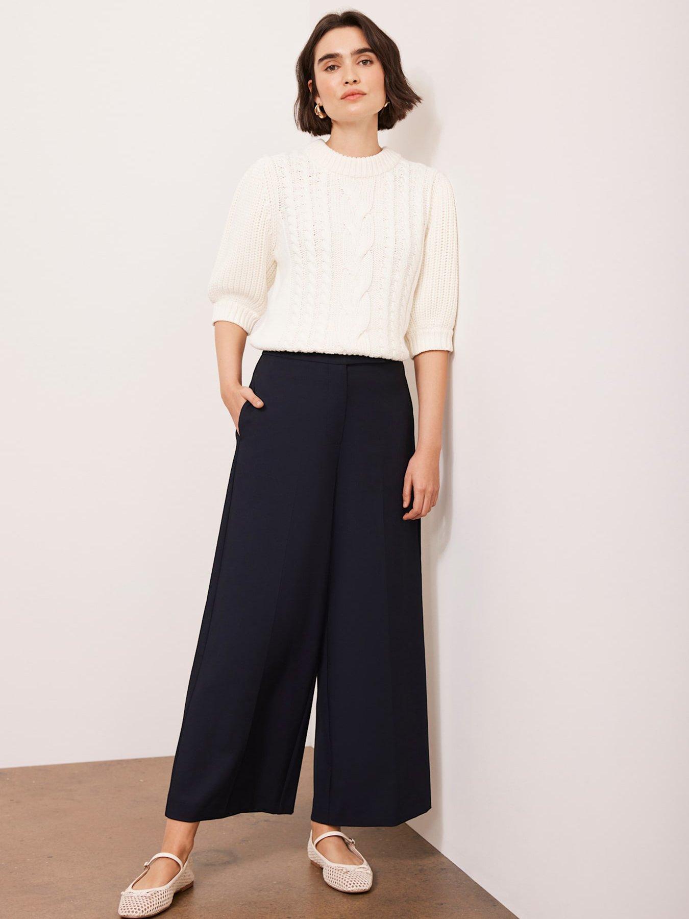  image of mint-velvet-pleated-cropped-trousers-navy