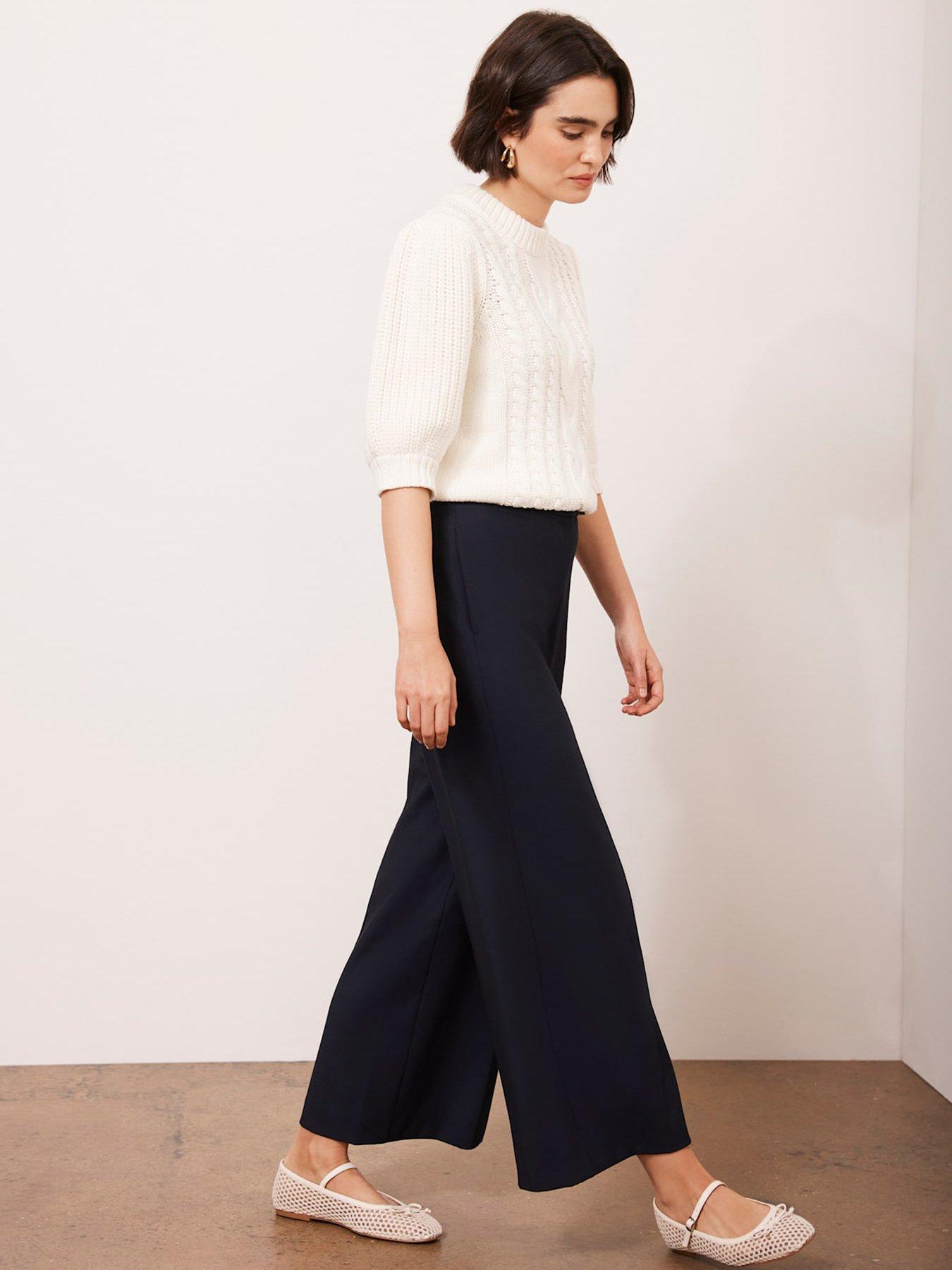  image of mint-velvet-pleated-cropped-trousers-navy