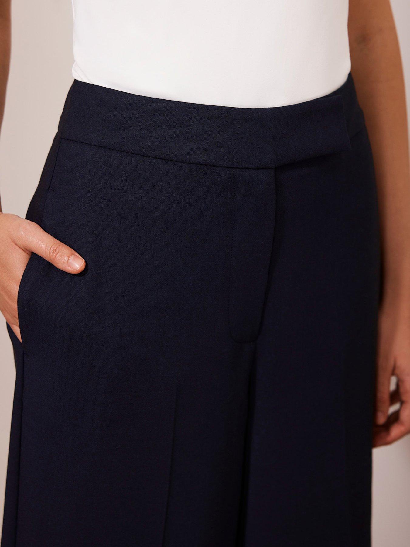  image of mint-velvet-pleated-cropped-trousers-navy