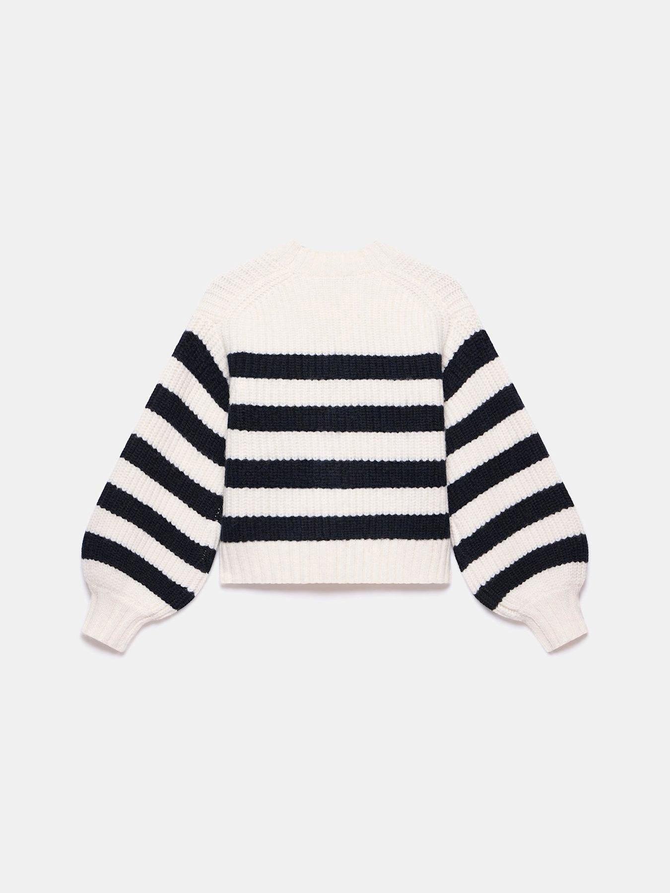  image of mint-velvet-navy-stripe-v-neck-cardigan-cream