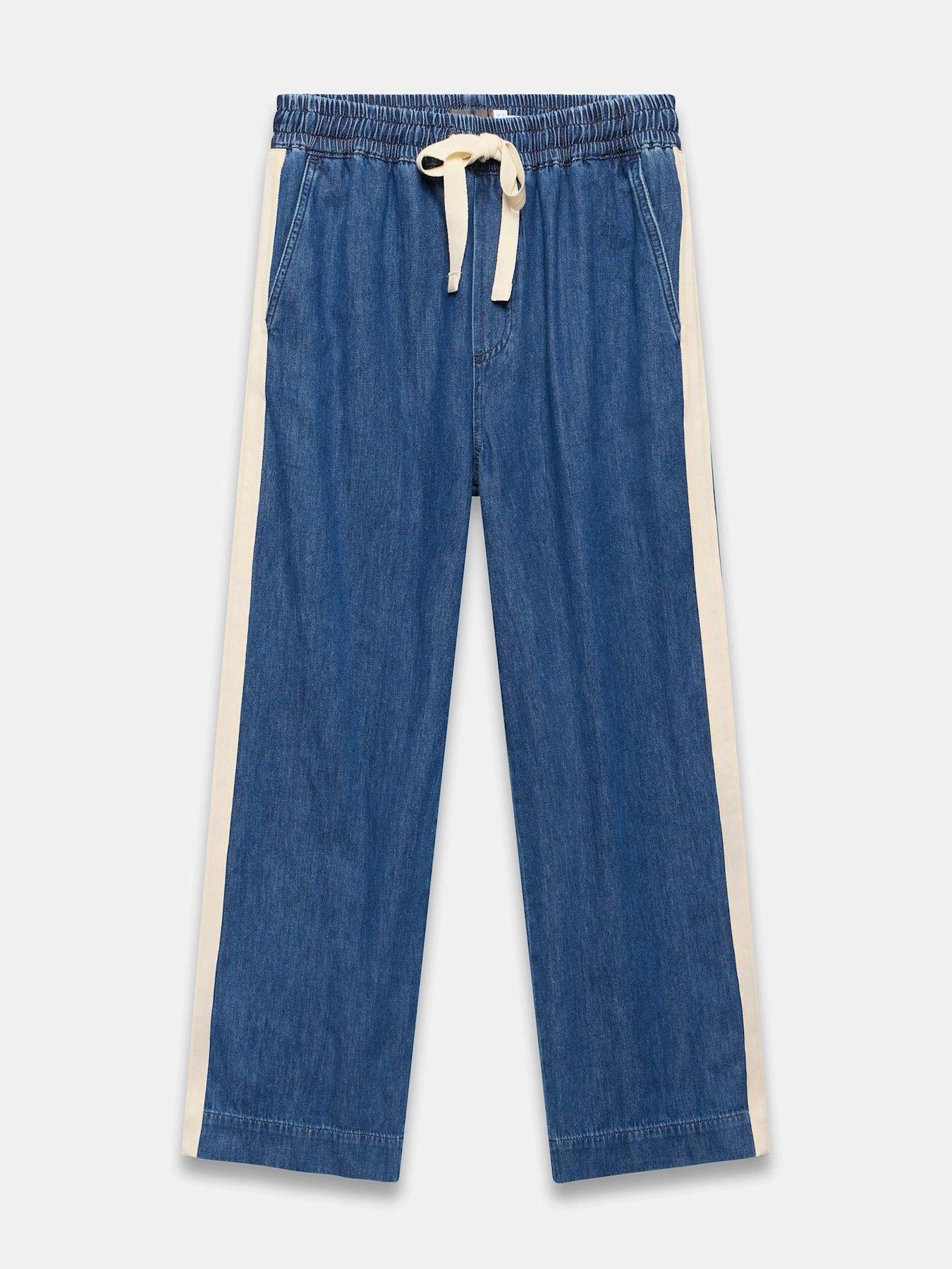 image of mint-velvet-indigo-tie-waist-side-stripe-wide-jeans-blue