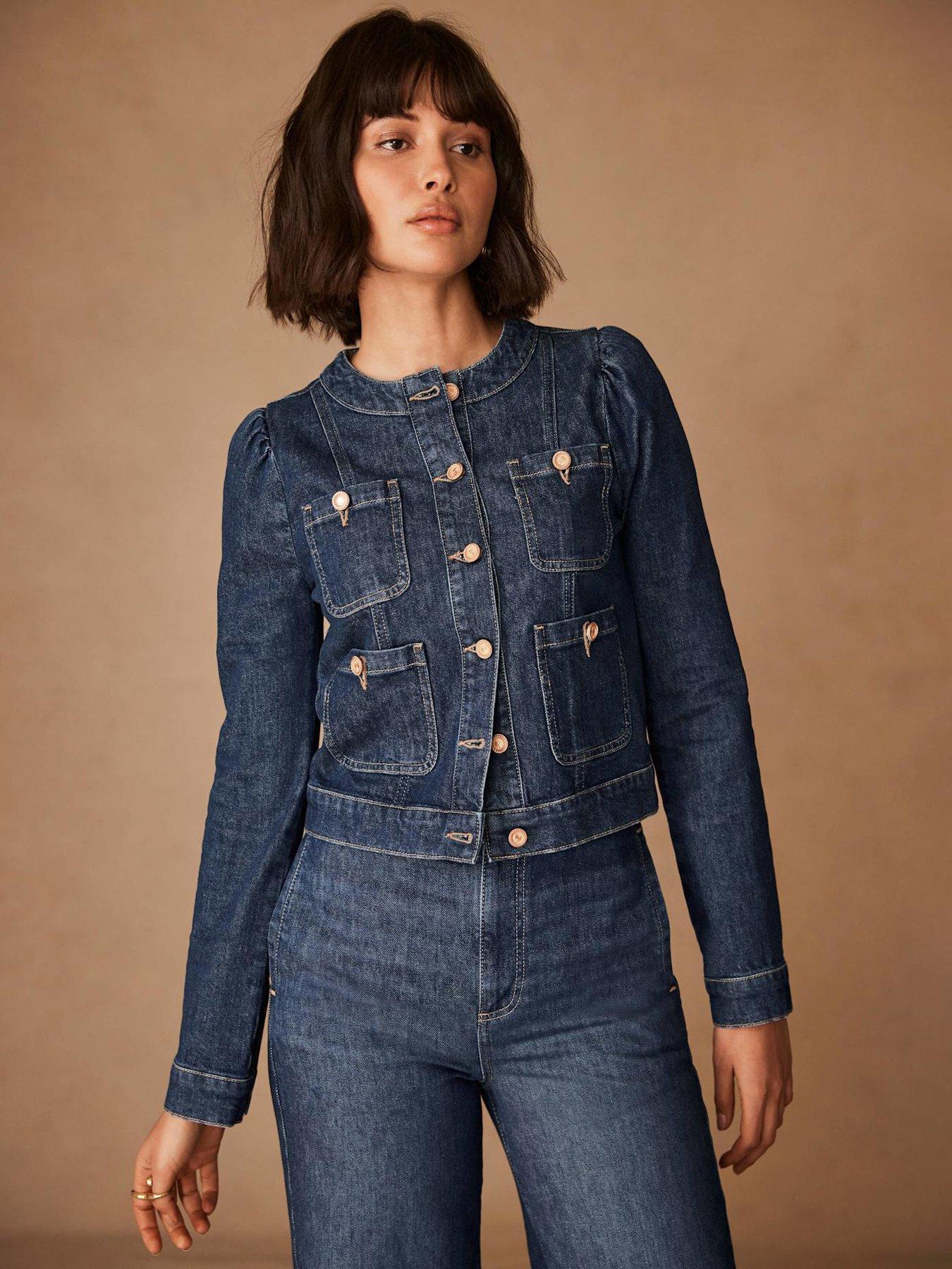 undefined Indigo Denim Cropped Jacket - Blue