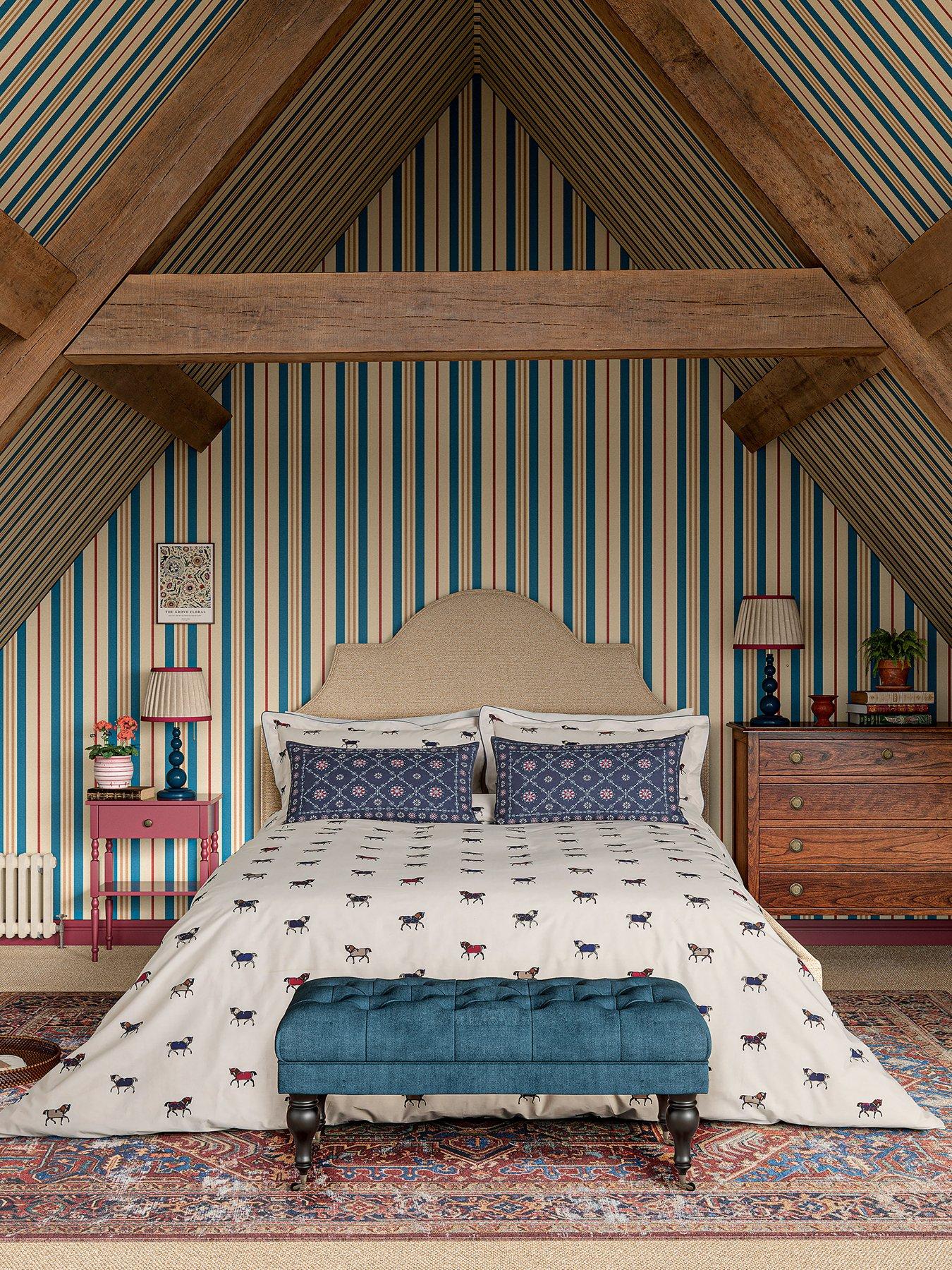 Joules Dressage Horses 100% Cotton Percale Duvet Cover Set