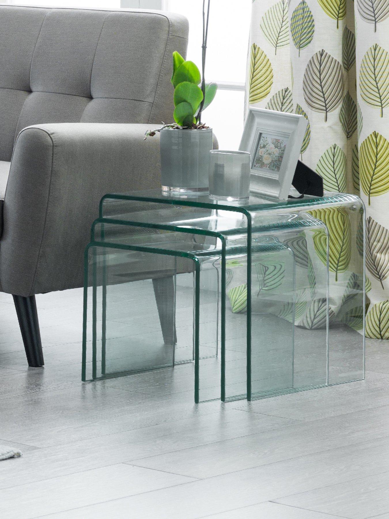 Julian Bowen Amalfi Ready Assembled Bent Glass Nest of 3 Tables