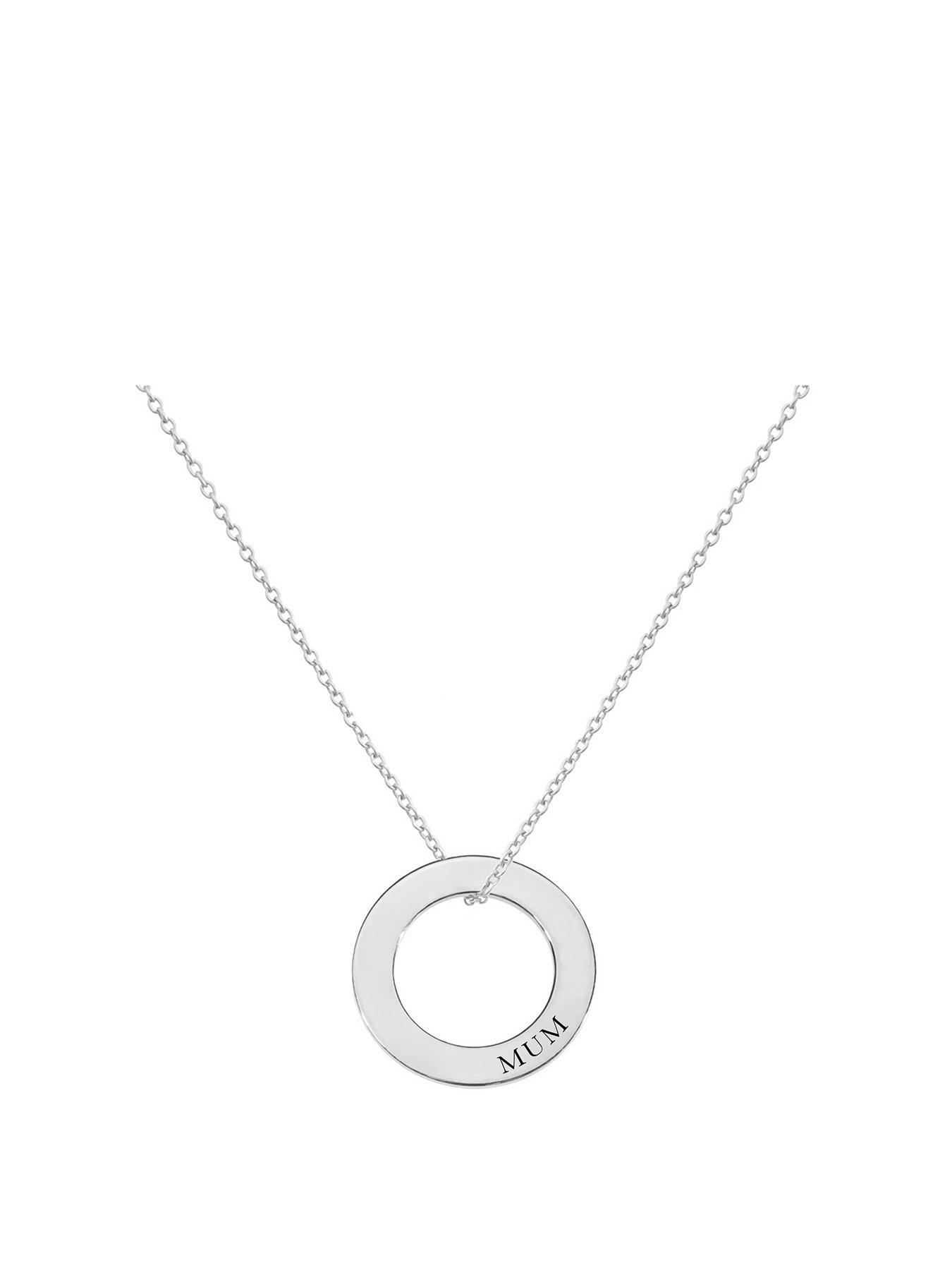 undefined Sterling Silver Disc Mum Pendant Necklace