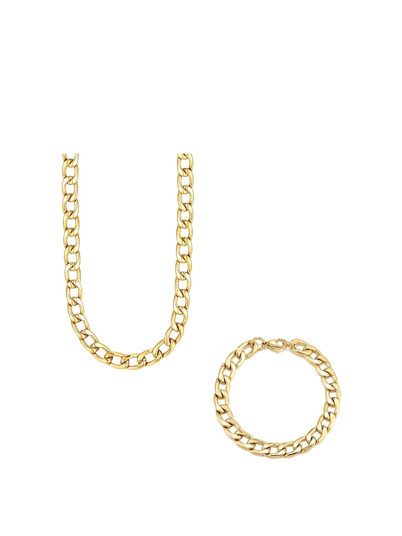 the-love-collection-gold-plated-chunky-steel-curb-chain-and-bracelet-set
