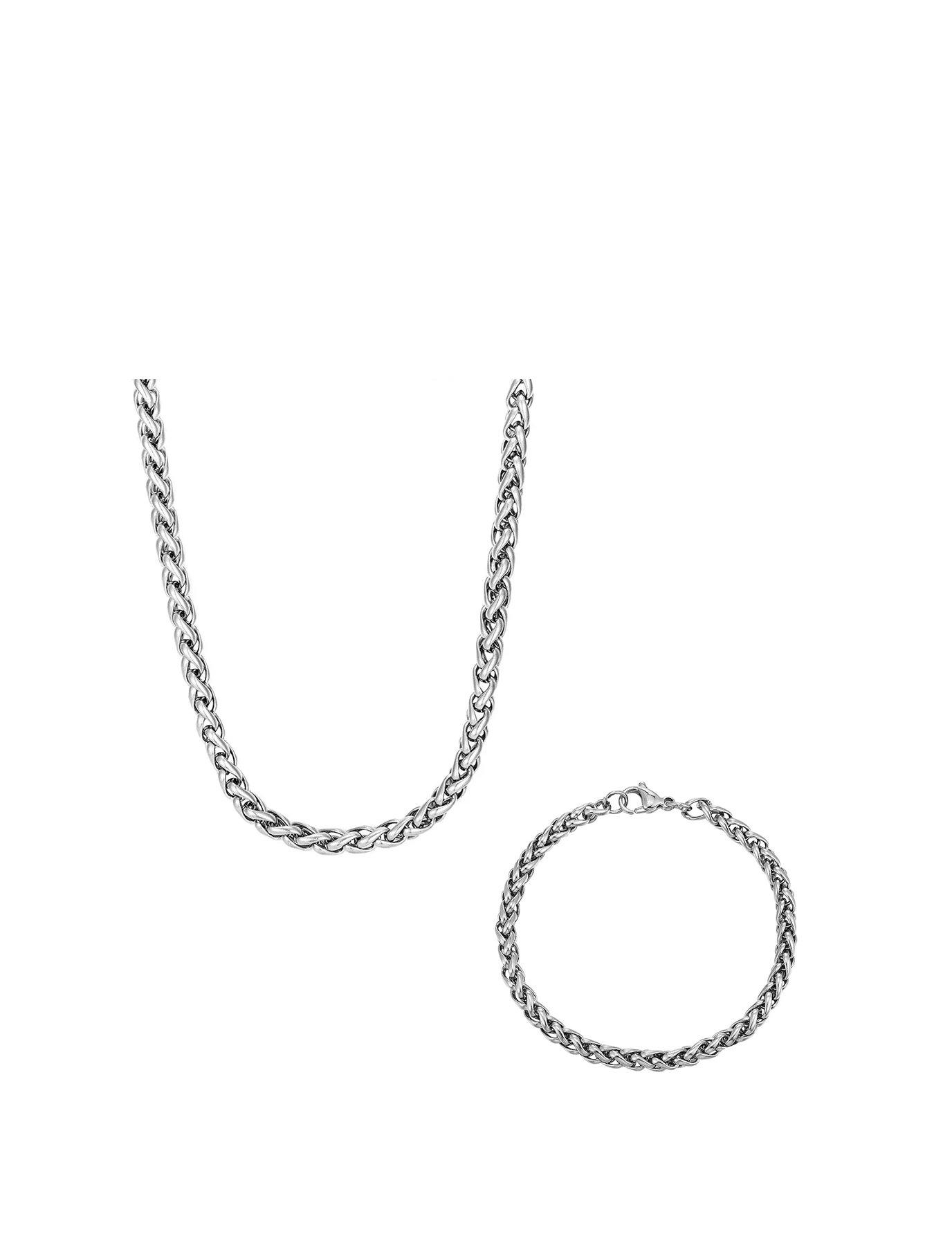 the-love-collection-steel-wheat-chain-and-bracelet-set