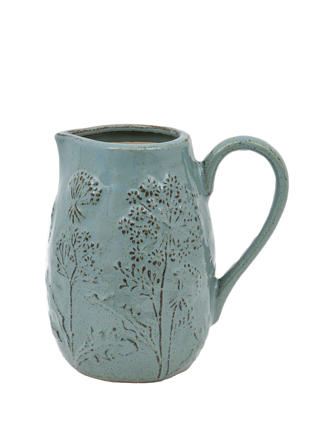  image of gallery-meadow-embossed-ceramic-jug-duck-egg