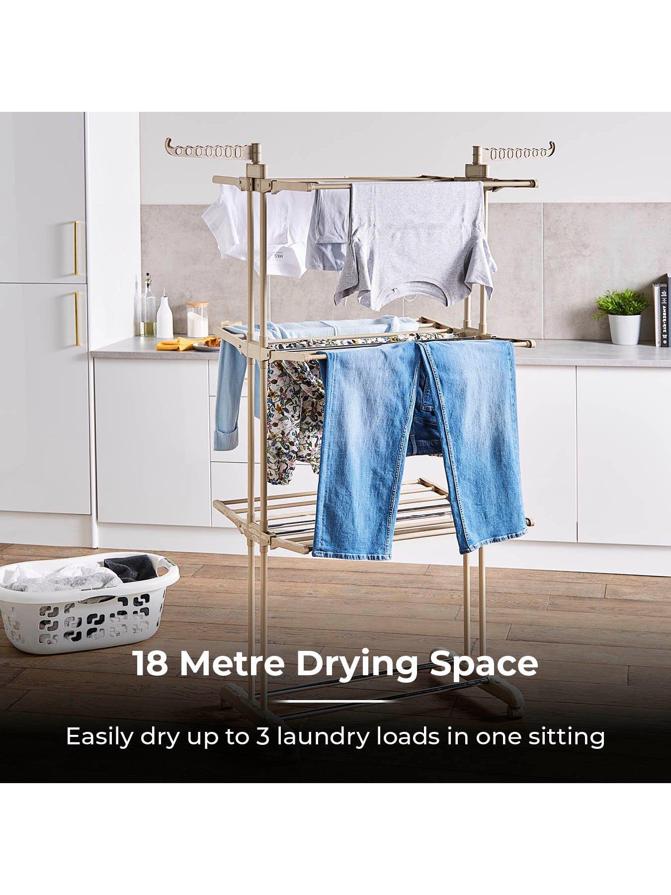 Image 3 of 6 of Tower 4 Tier Foldable Clothes Airer with Wheels, Latte