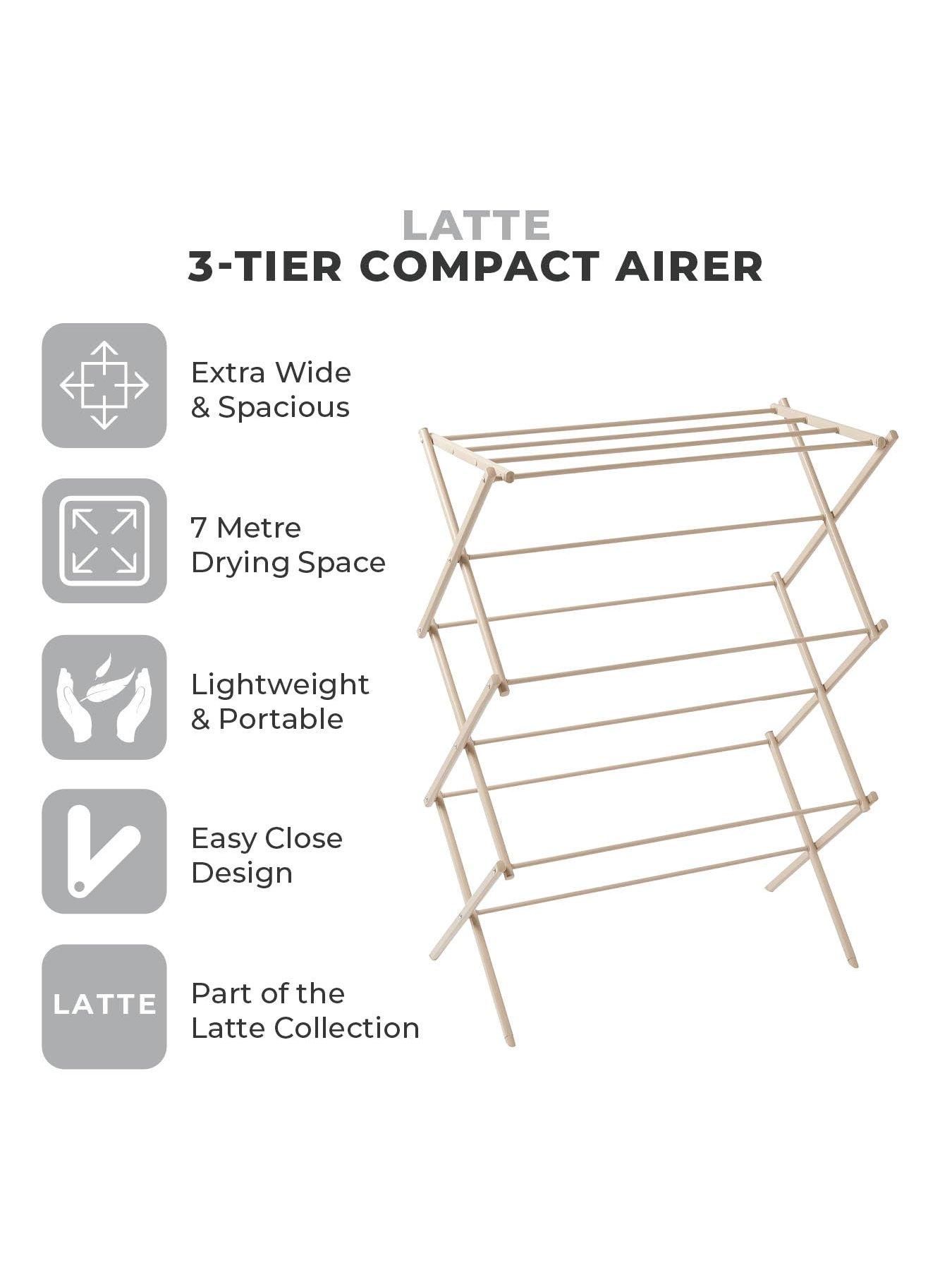 Image 2 of 6 of Tower 3 Tier Compact Foldable Clothes Airer, Latte