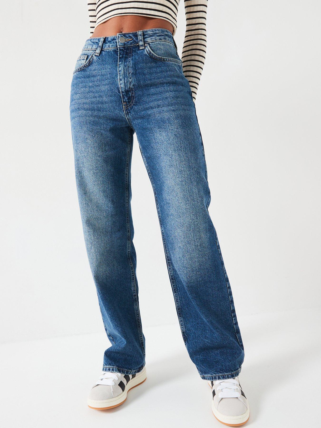  image of v-by-very-short-high-waist-wide-jeans-mid-wash