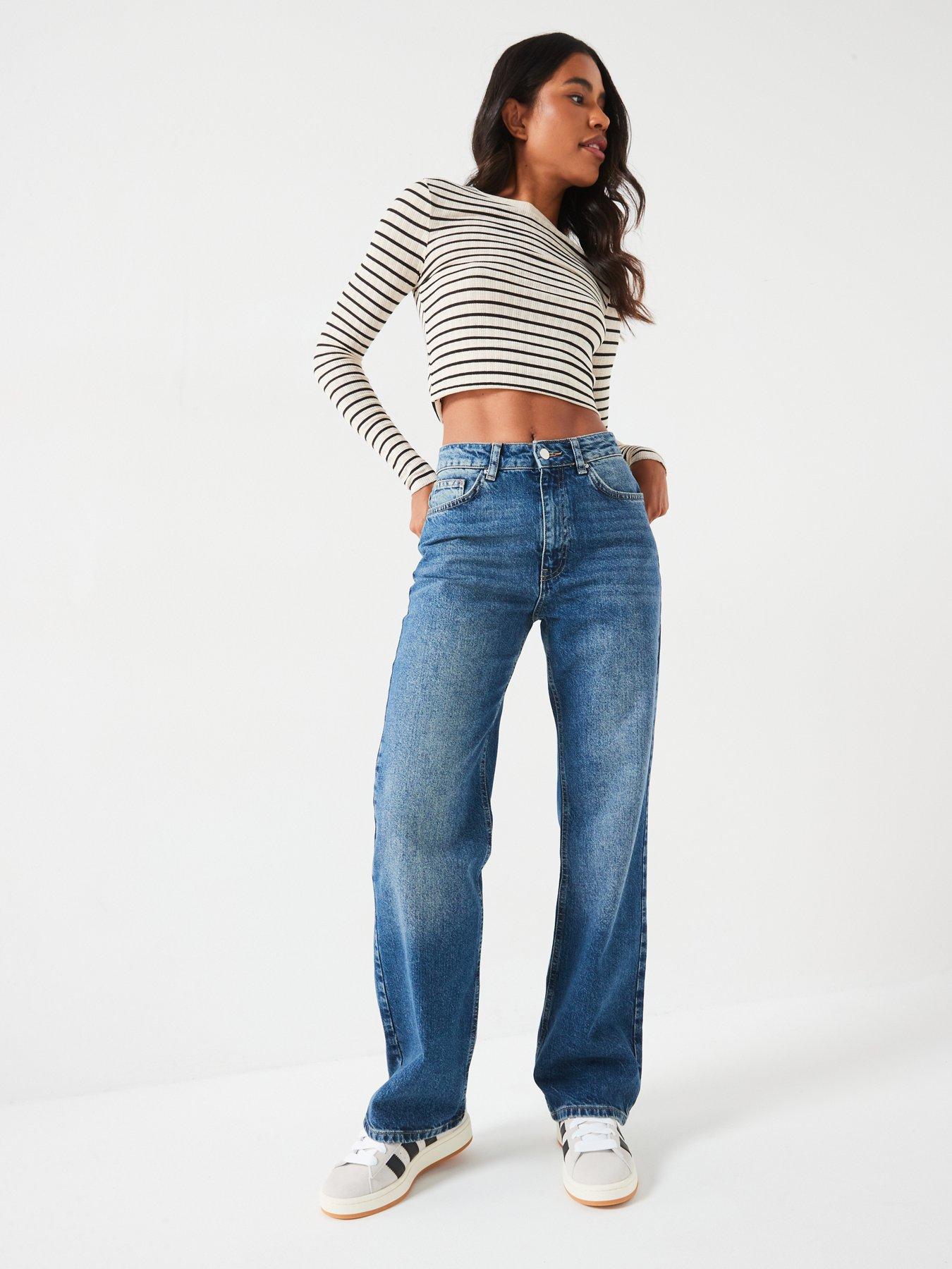  image of v-by-very-short-high-waist-wide-jeans-mid-wash