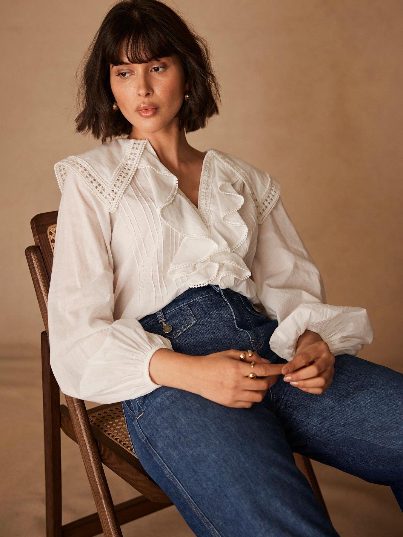  image of mint-velvet-white-statement-collar-blouse-cream