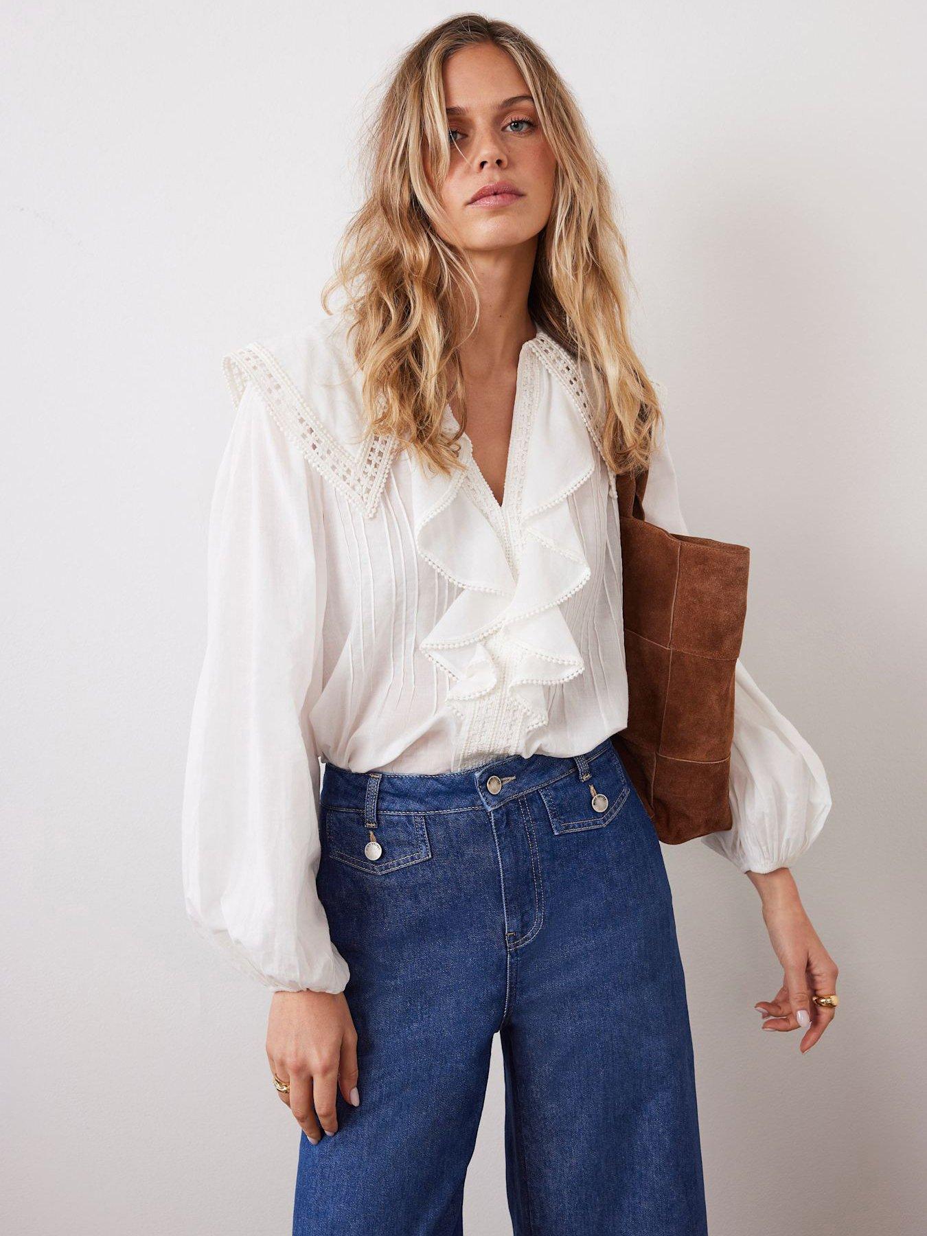  image of mint-velvet-white-statement-collar-blouse-cream