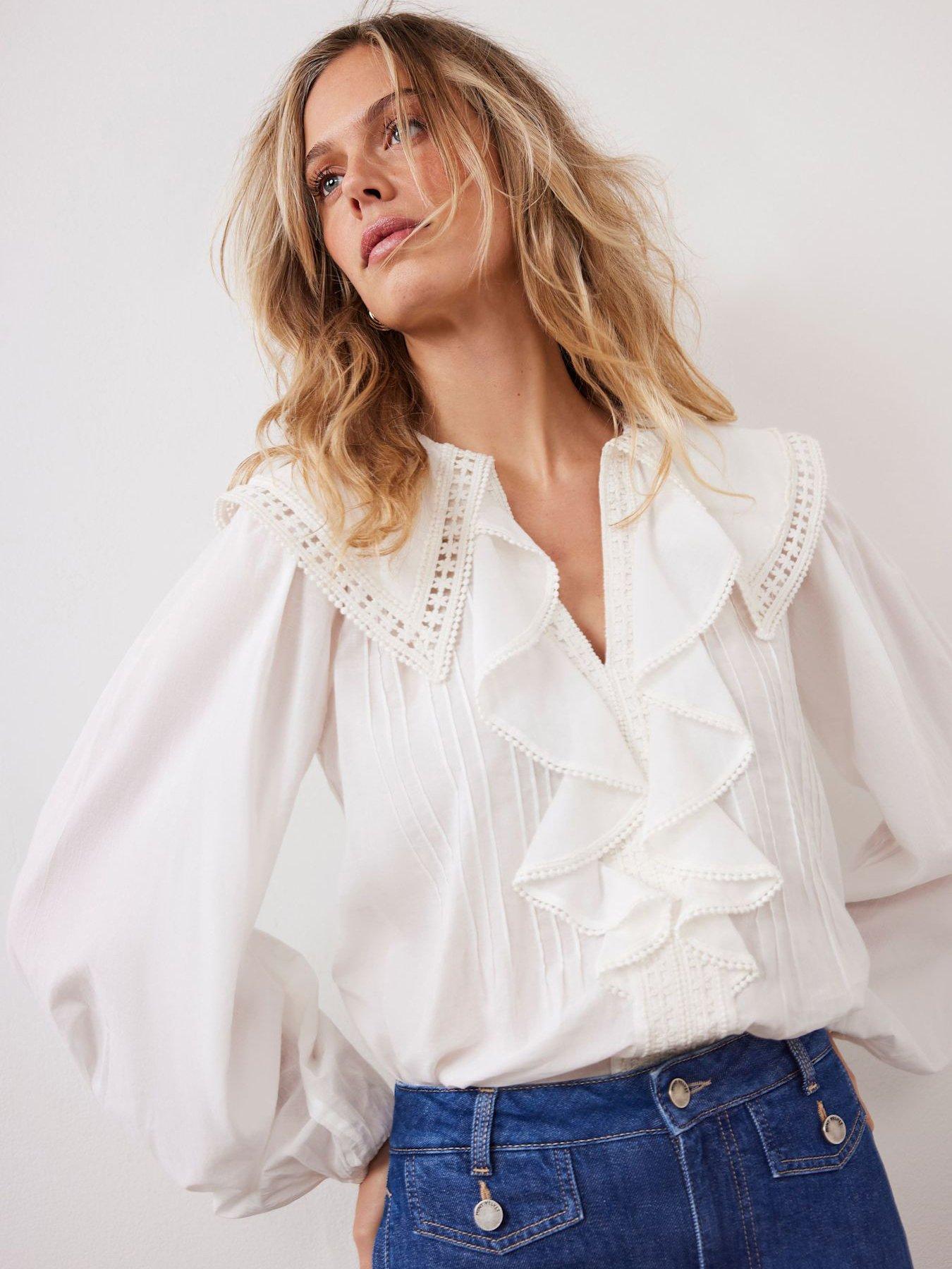  image of mint-velvet-white-statement-collar-blouse-cream