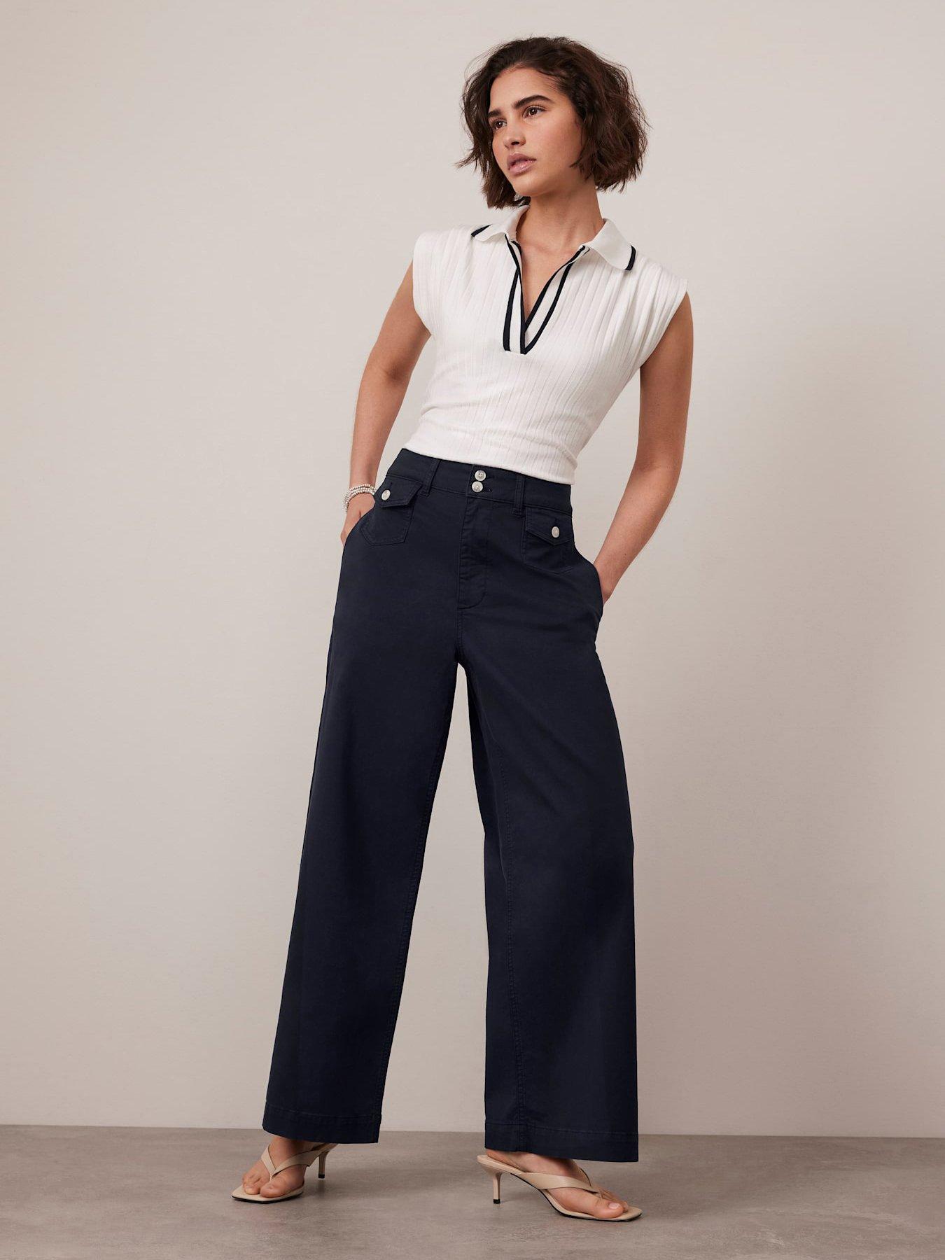  image of mint-velvet-button-detail-trouser-navy