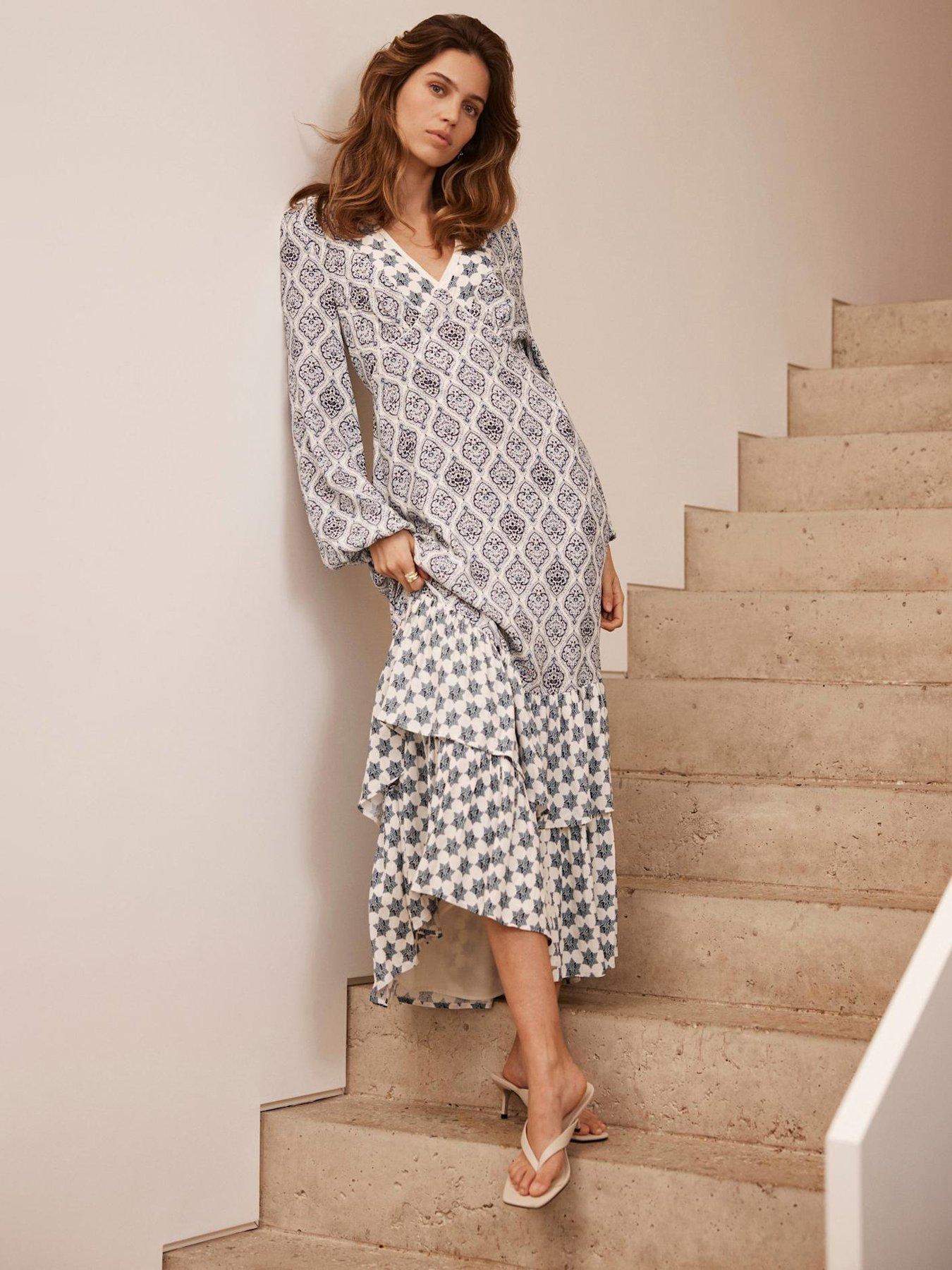  image of mint-velvet-geometric-print-midi-dress-blue