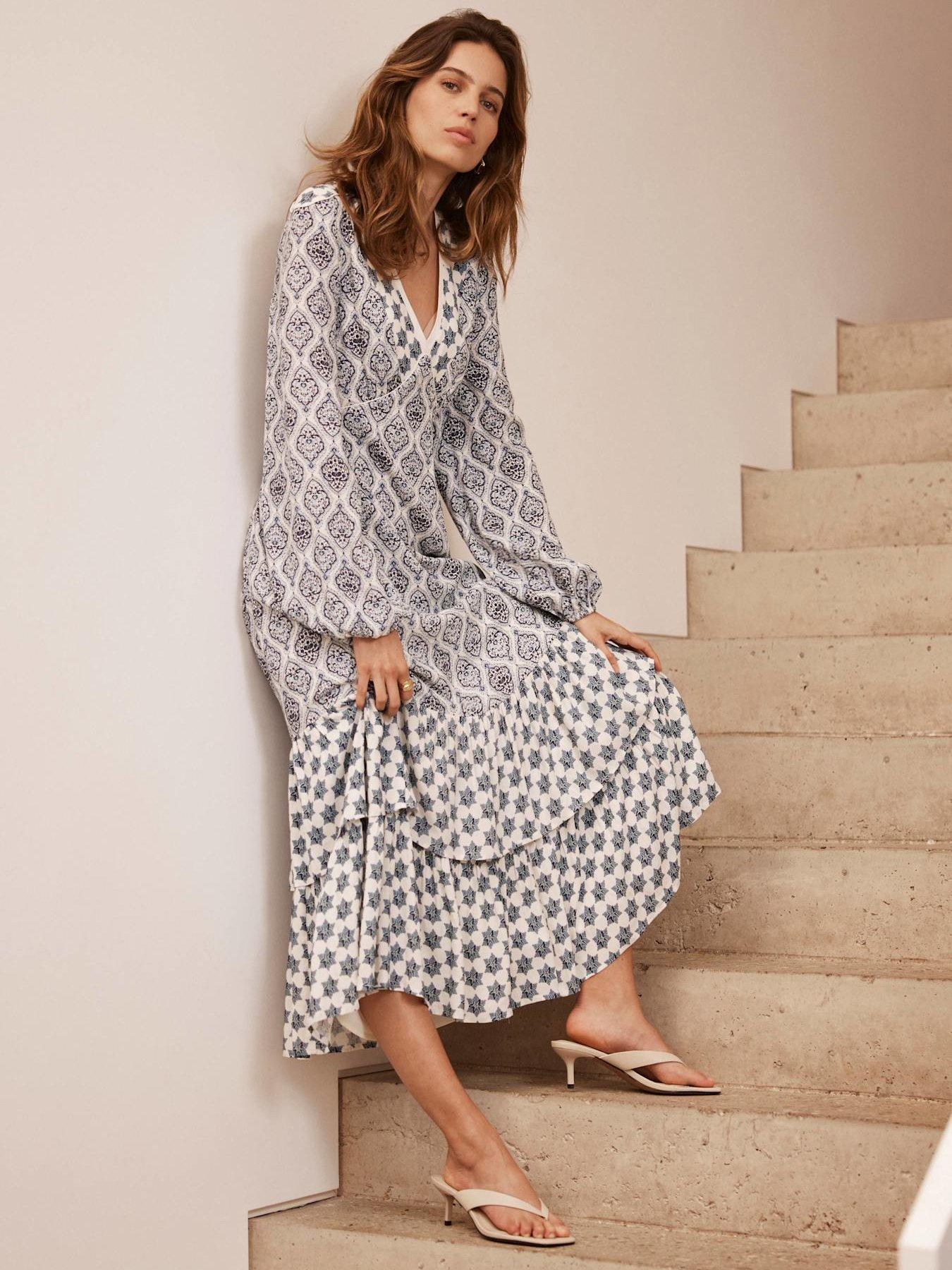  image of mint-velvet-geometric-print-midi-dress-blue