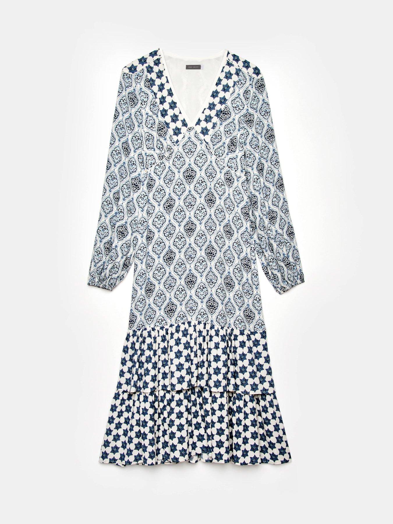  image of mint-velvet-geometric-print-midi-dress-blue