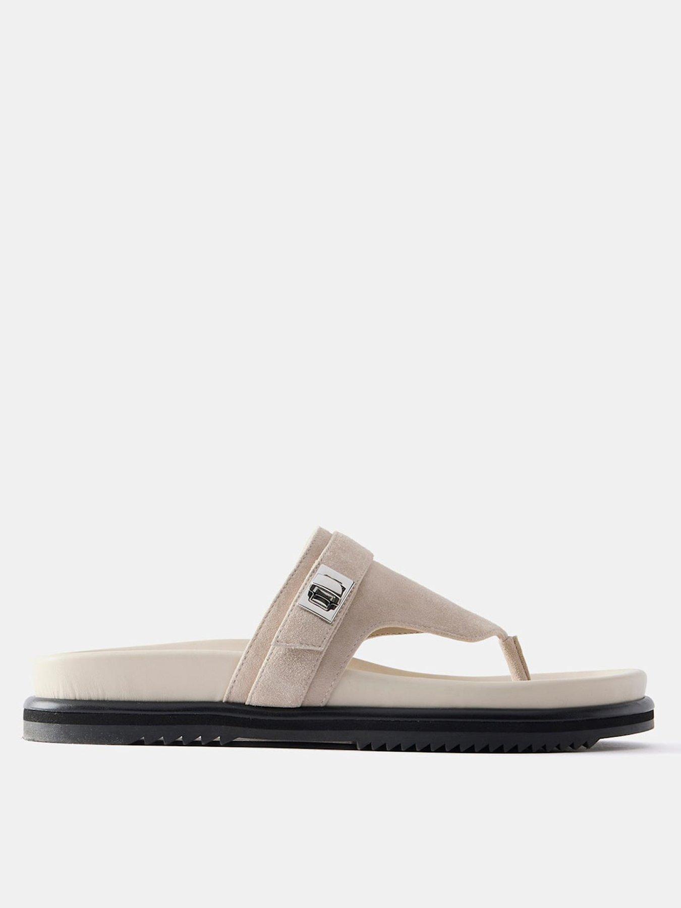 undefined Cas White Suede Flip Flop Sandals - Cream