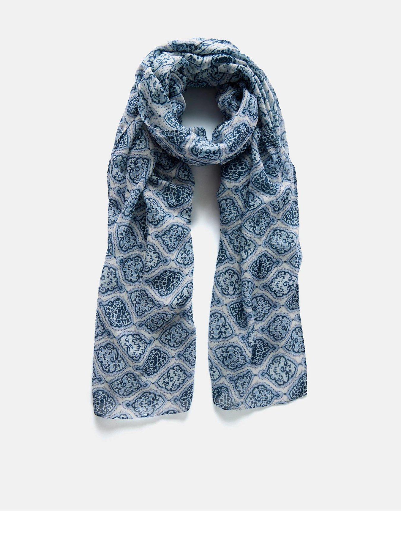  image of mint-velvet-printed-lightweight-scarf-blue
