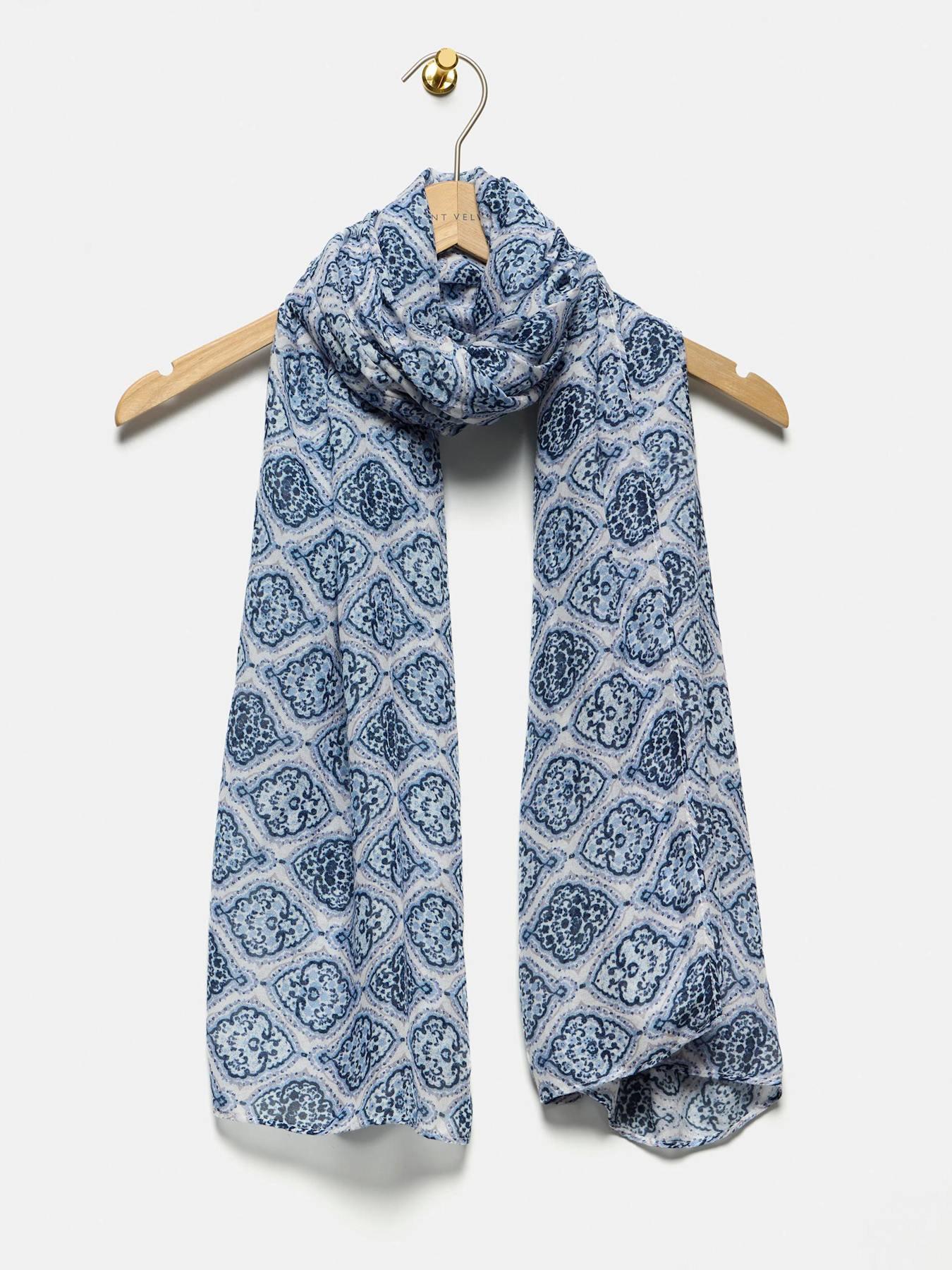 image of mint-velvet-printed-lightweight-scarf-blue